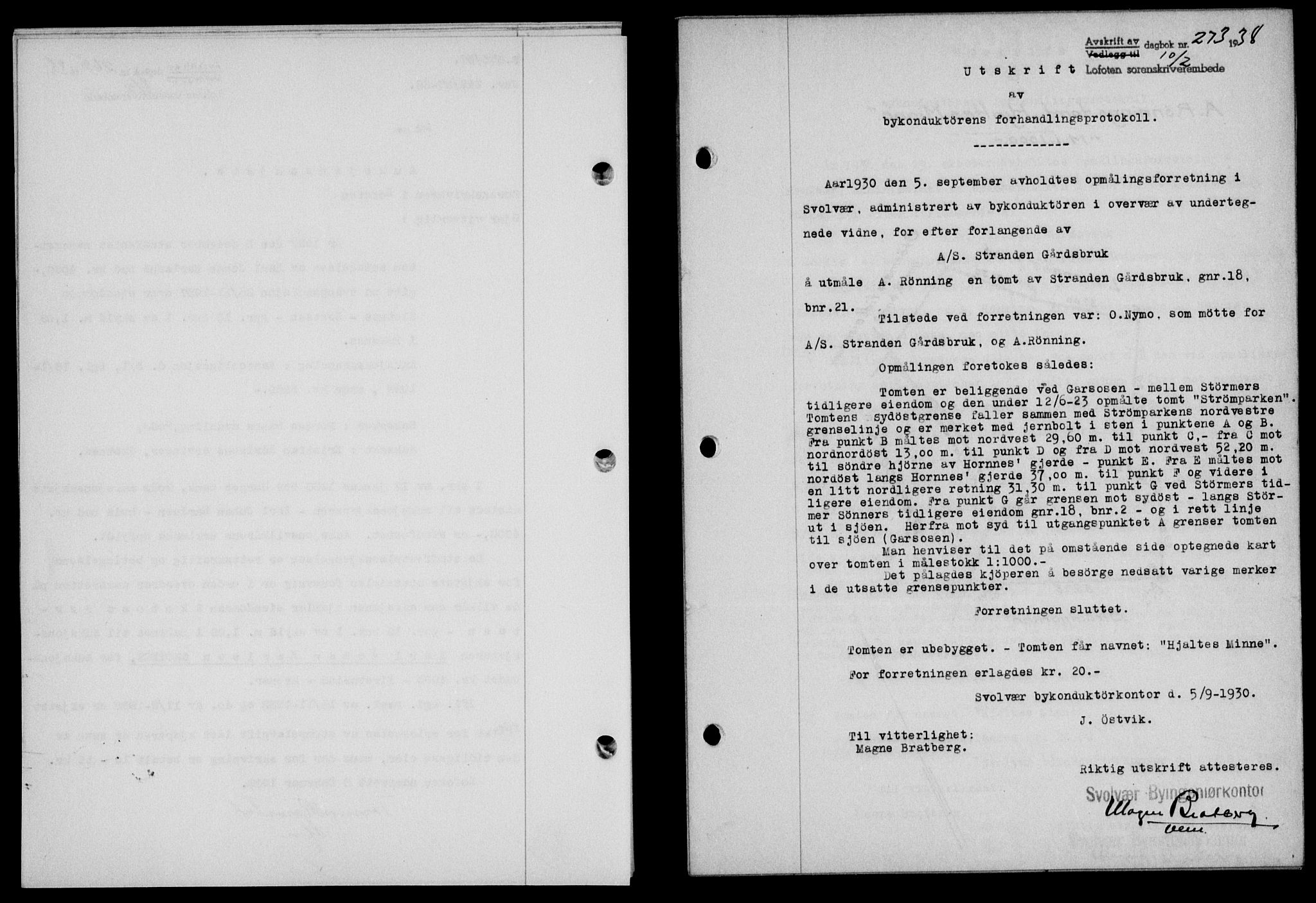 Lofoten sorenskriveri, SAT/A-0017/1/2/2C/L0003a: Mortgage book no. 3a, 1937-1938, Diary no: : 273/1938