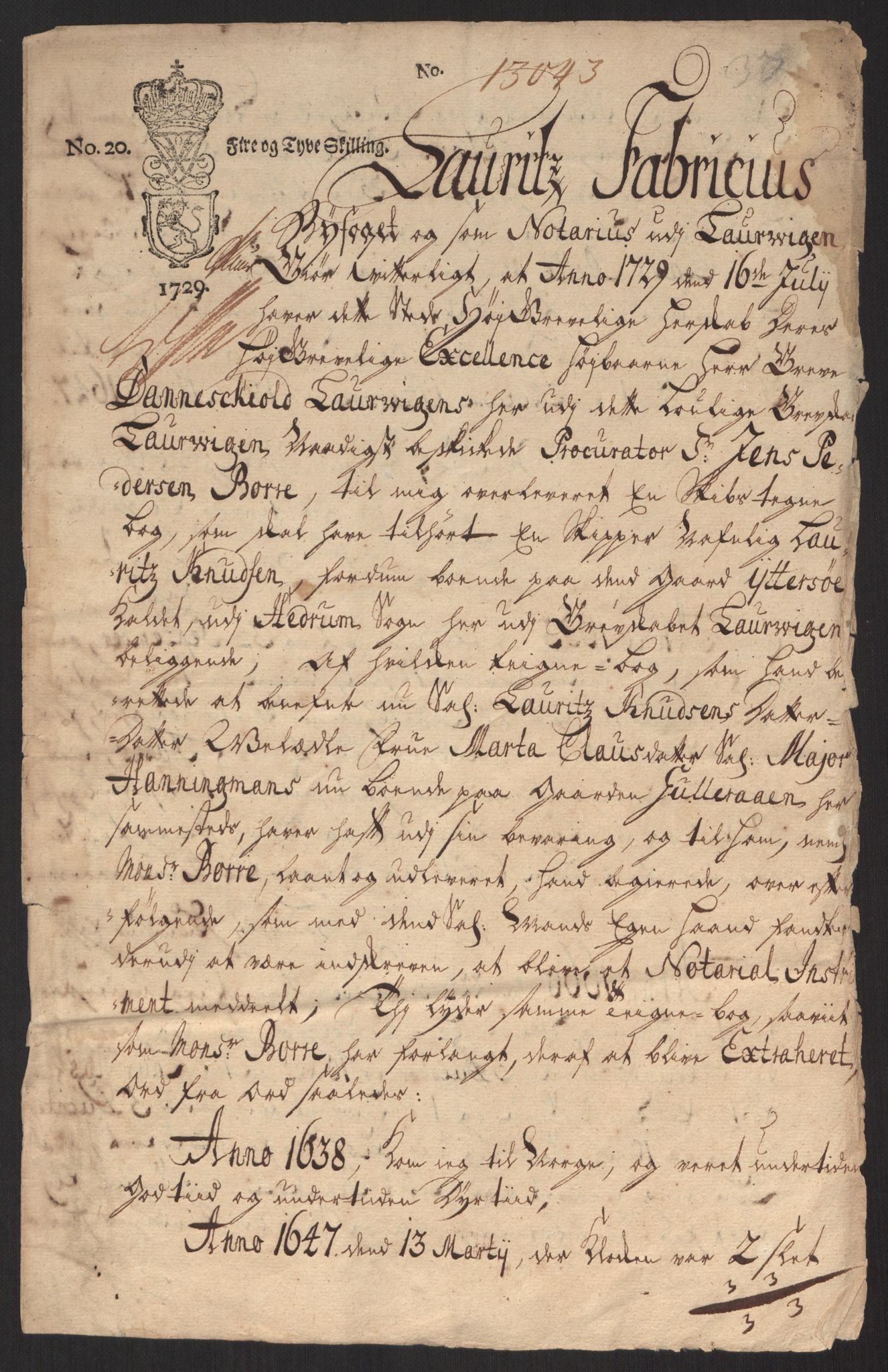 Larvik grevskap, AV/SAKO-A-1056/Y/Yb/L0001: Dokumenter, 1698-1782, p. 67