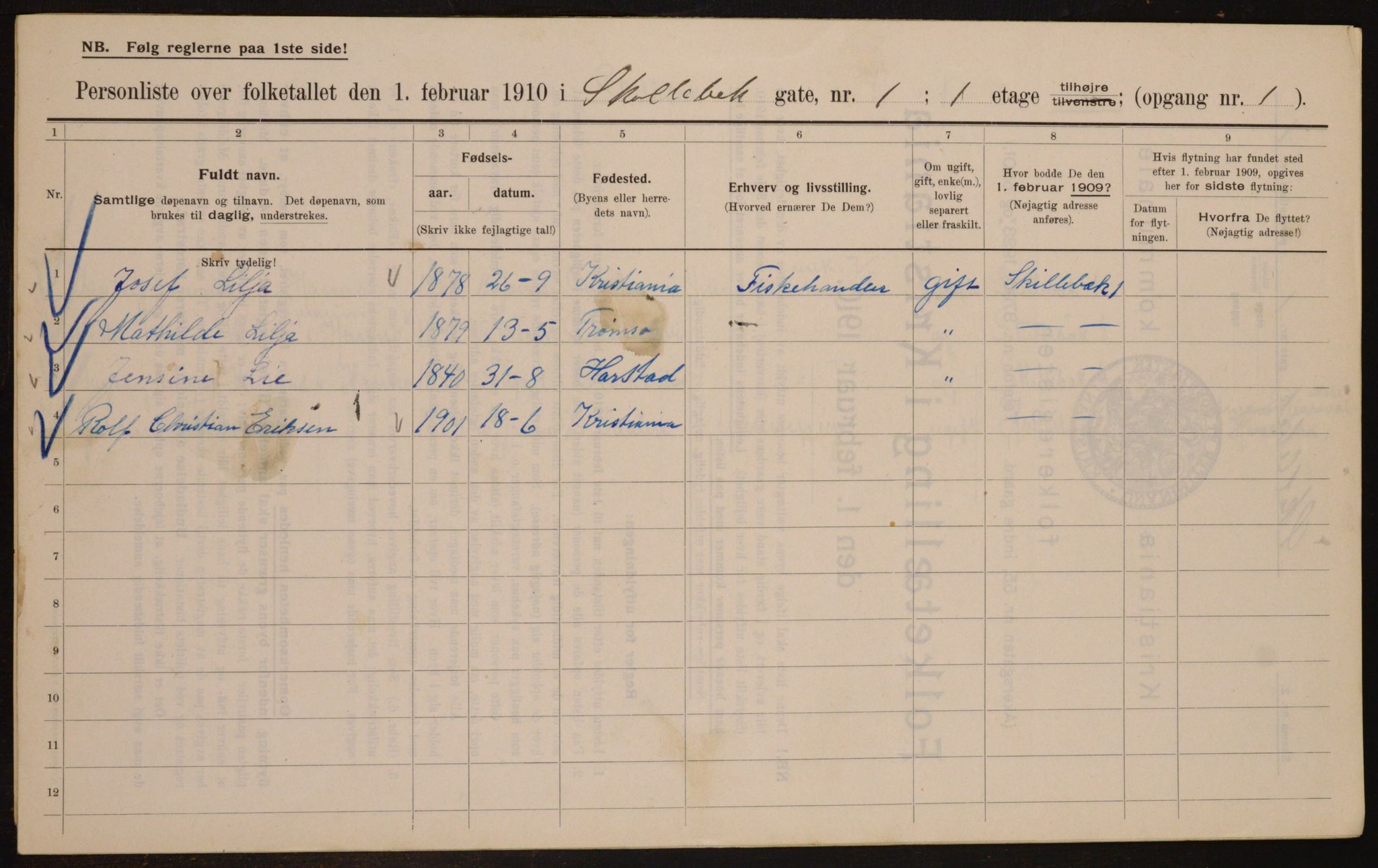 OBA, Municipal Census 1910 for Kristiania, 1910, p. 91022