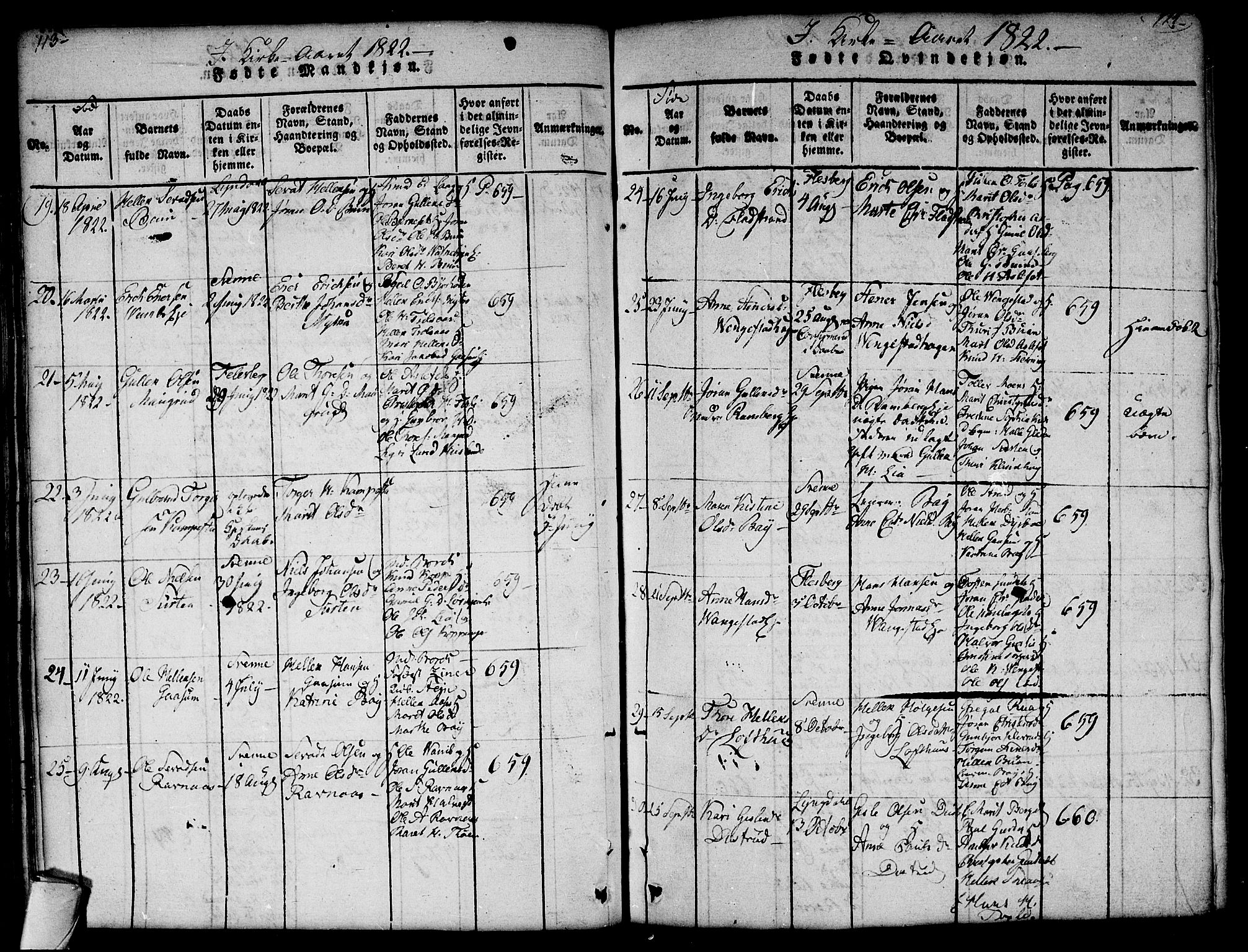 Flesberg kirkebøker, AV/SAKO-A-18/G/Ga/L0001: Parish register (copy) no. I 1, 1816-1834, p. 113-114