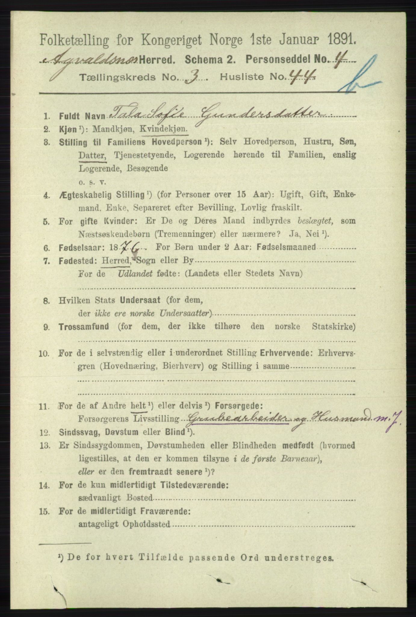 RA, 1891 census for 1147 Avaldsnes, 1891, p. 2780