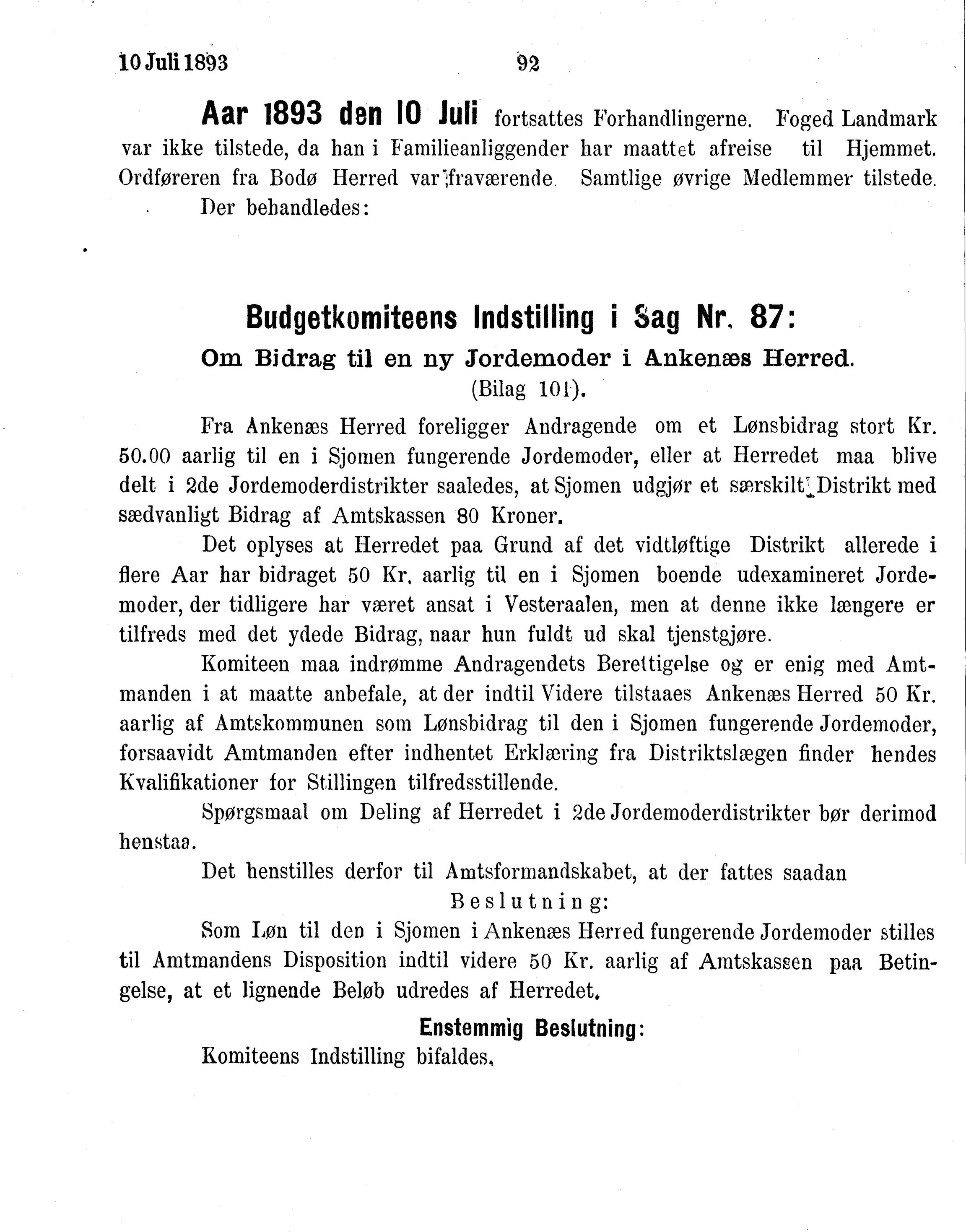 Nordland Fylkeskommune. Fylkestinget, AIN/NFK-17/176/A/Ac/L0016: Fylkestingsforhandlinger 1891-1893, 1891-1893, p. 92