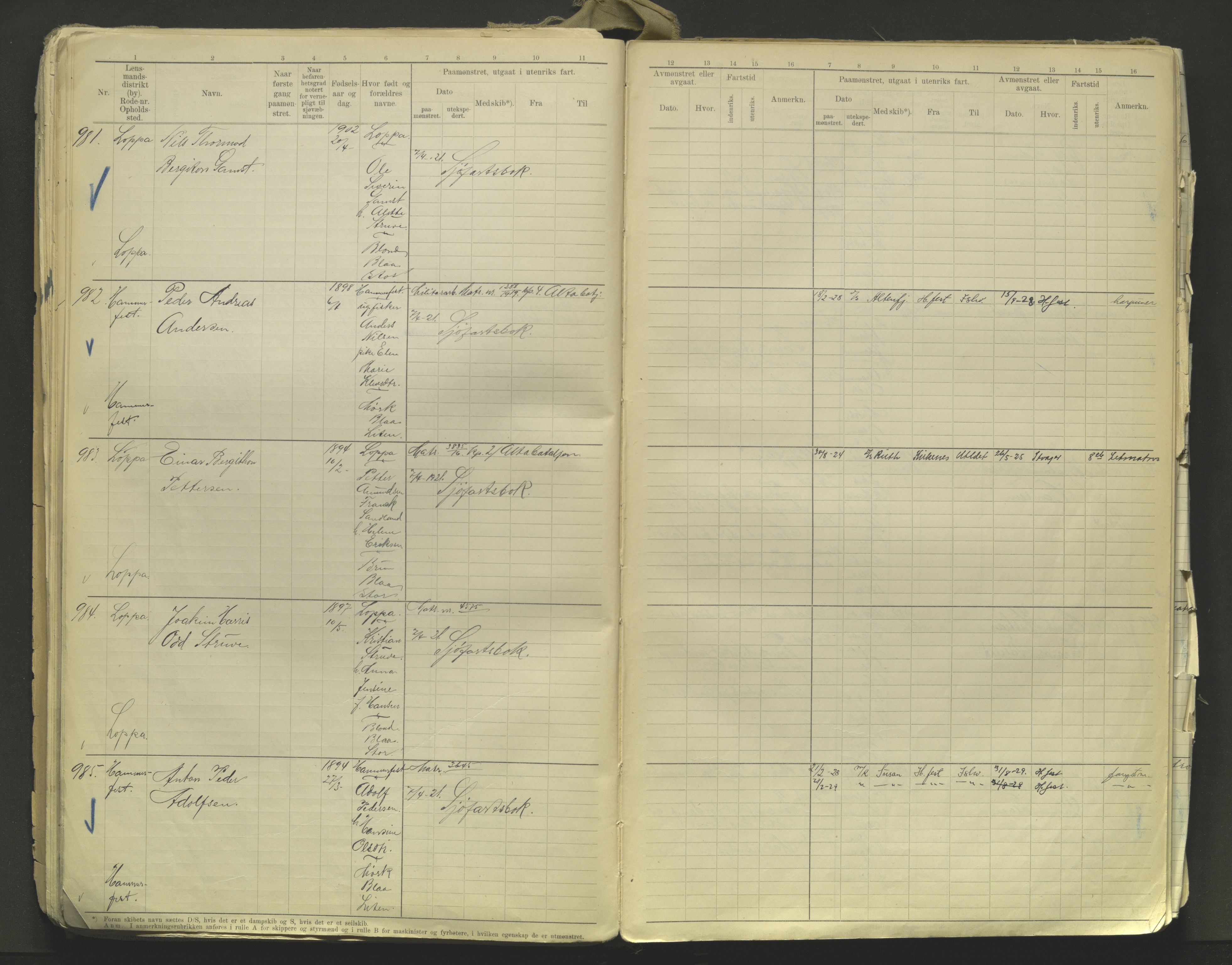 Tromsø sjømannskontor/innrullerings-/mønstringsdistrikt, AV/SATØ-S-0243/F/Fa/L0005: Annotasjonsrulle. Defekt: løse permer og ark Nr. 720-2154, 1917-1948