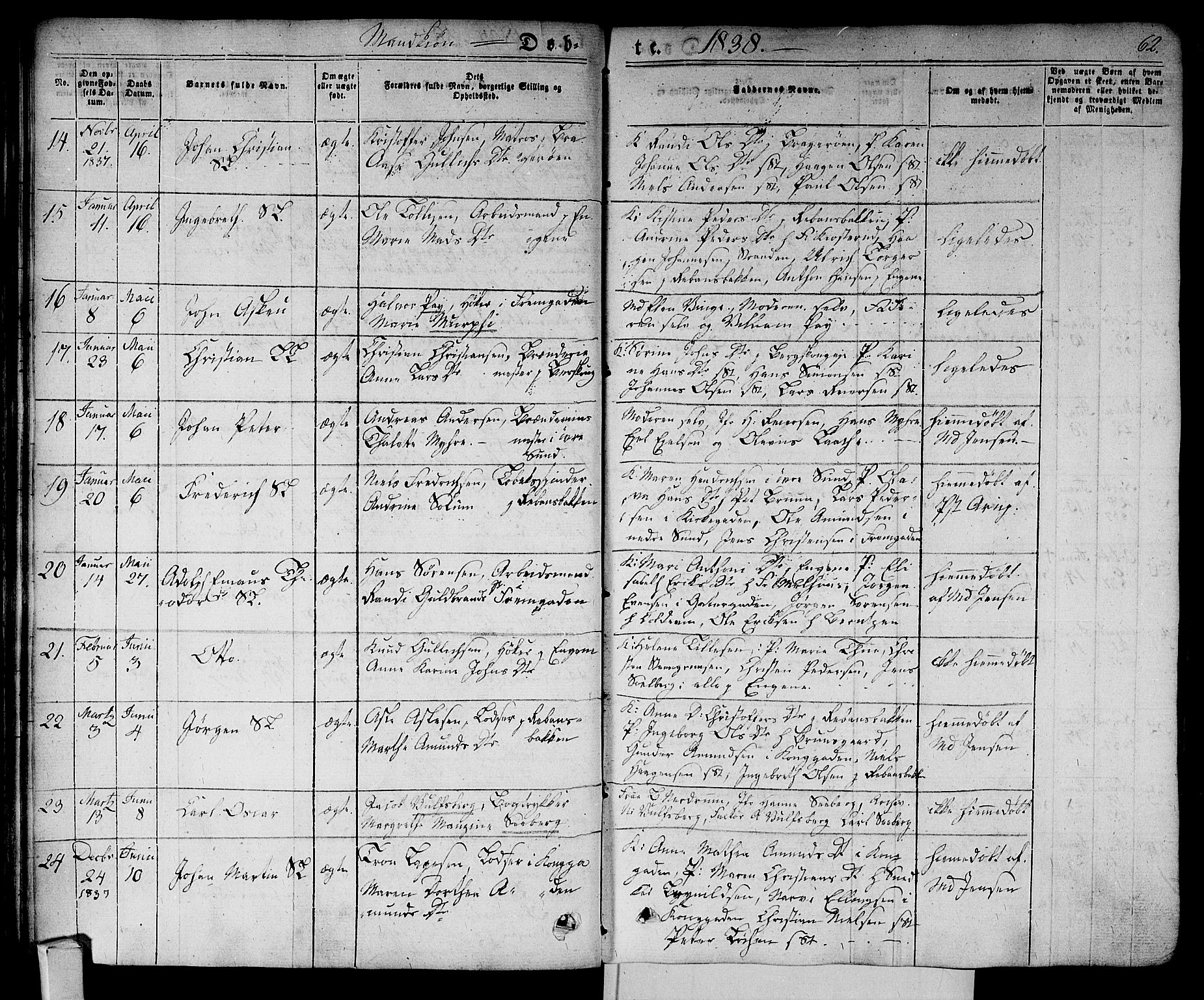 Bragernes kirkebøker, AV/SAKO-A-6/F/Fb/L0001: Parish register (official) no. II 1, 1830-1847, p. 62