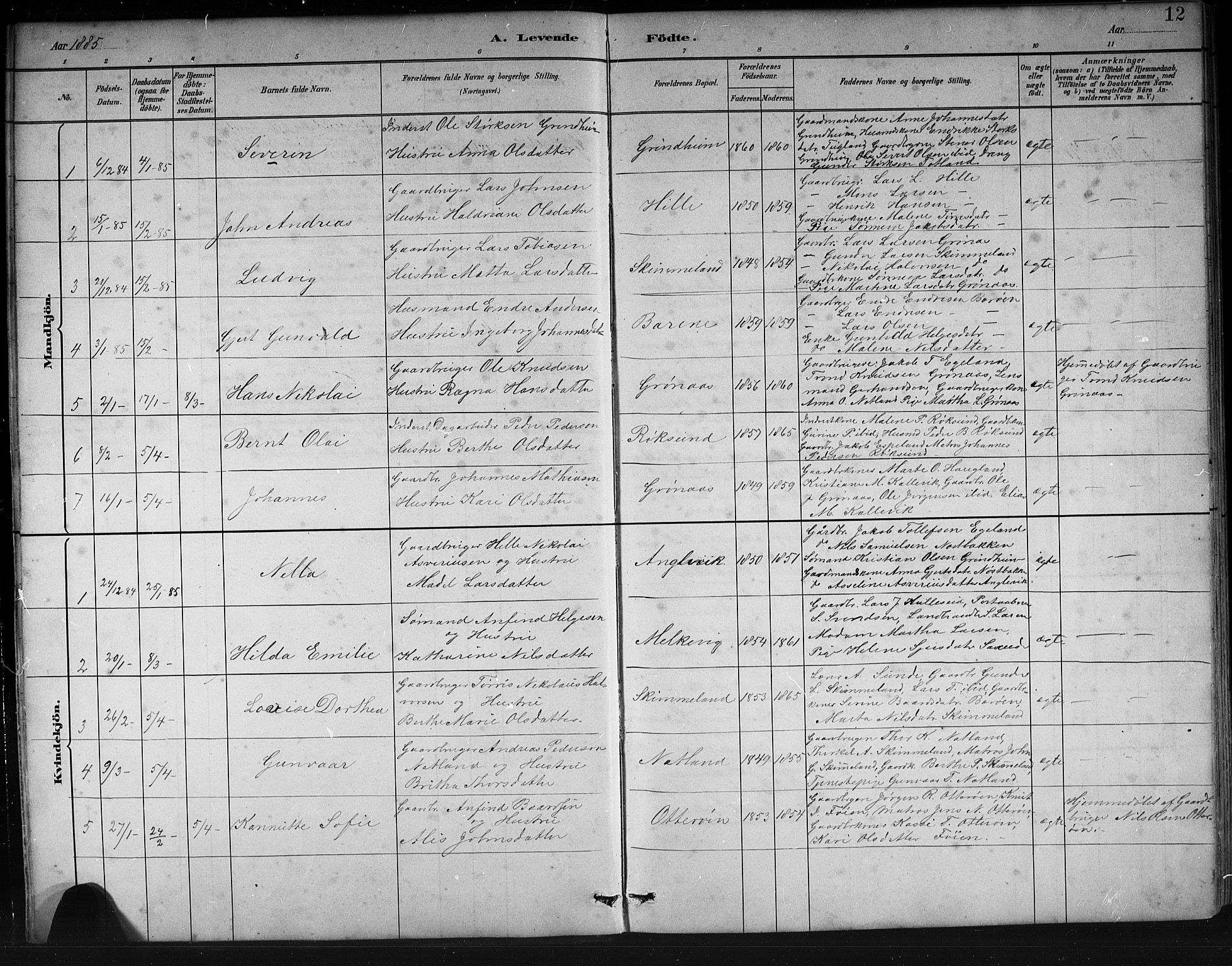 Finnås sokneprestembete, SAB/A-99925/H/Ha/Hab/Haba/L0003: Parish register (copy) no. A 3, 1883-1900, p. 12