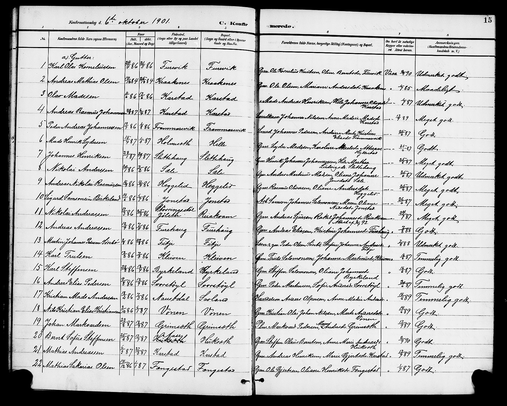 Førde sokneprestembete, SAB/A-79901/H/Hab/Habd/L0005: Parish register (copy) no. D 5, 1898-1911, p. 15