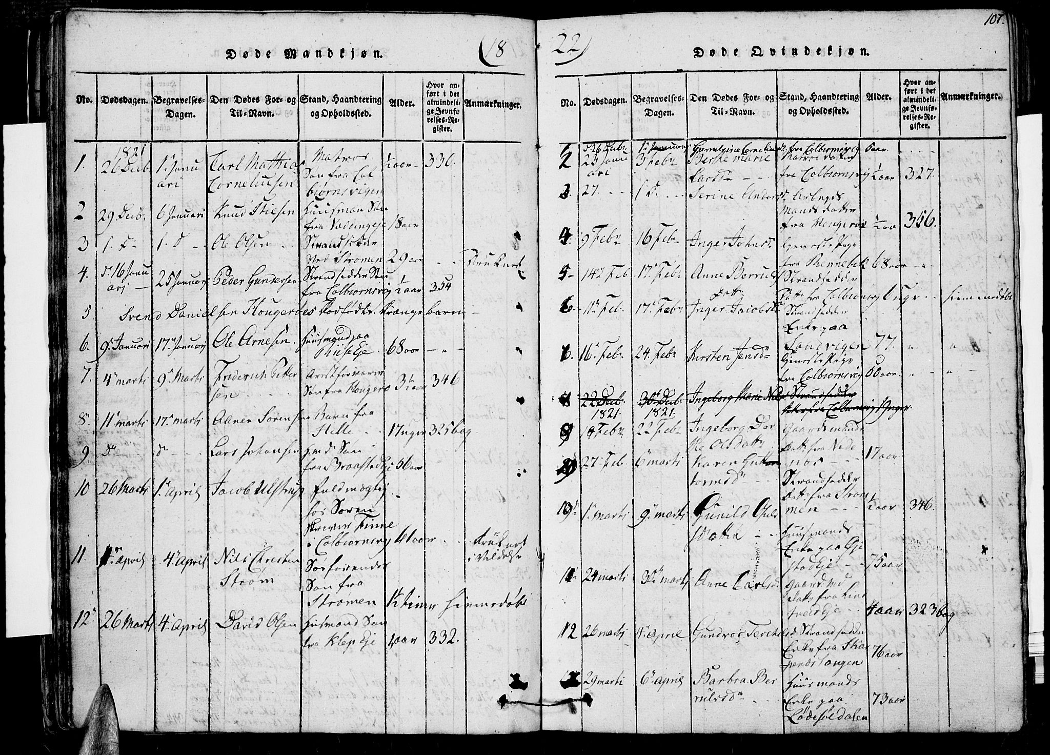 Øyestad sokneprestkontor, SAK/1111-0049/F/Fb/L0003: Parish register (copy) no. B 3, 1816-1827, p. 107