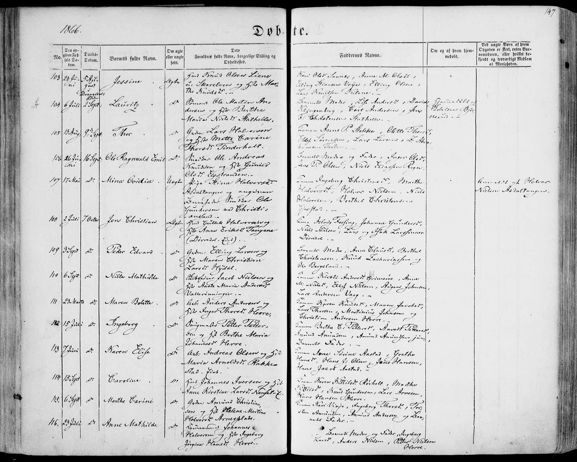 Bamble kirkebøker, AV/SAKO-A-253/F/Fa/L0005: Parish register (official) no. I 5, 1854-1869, p. 147