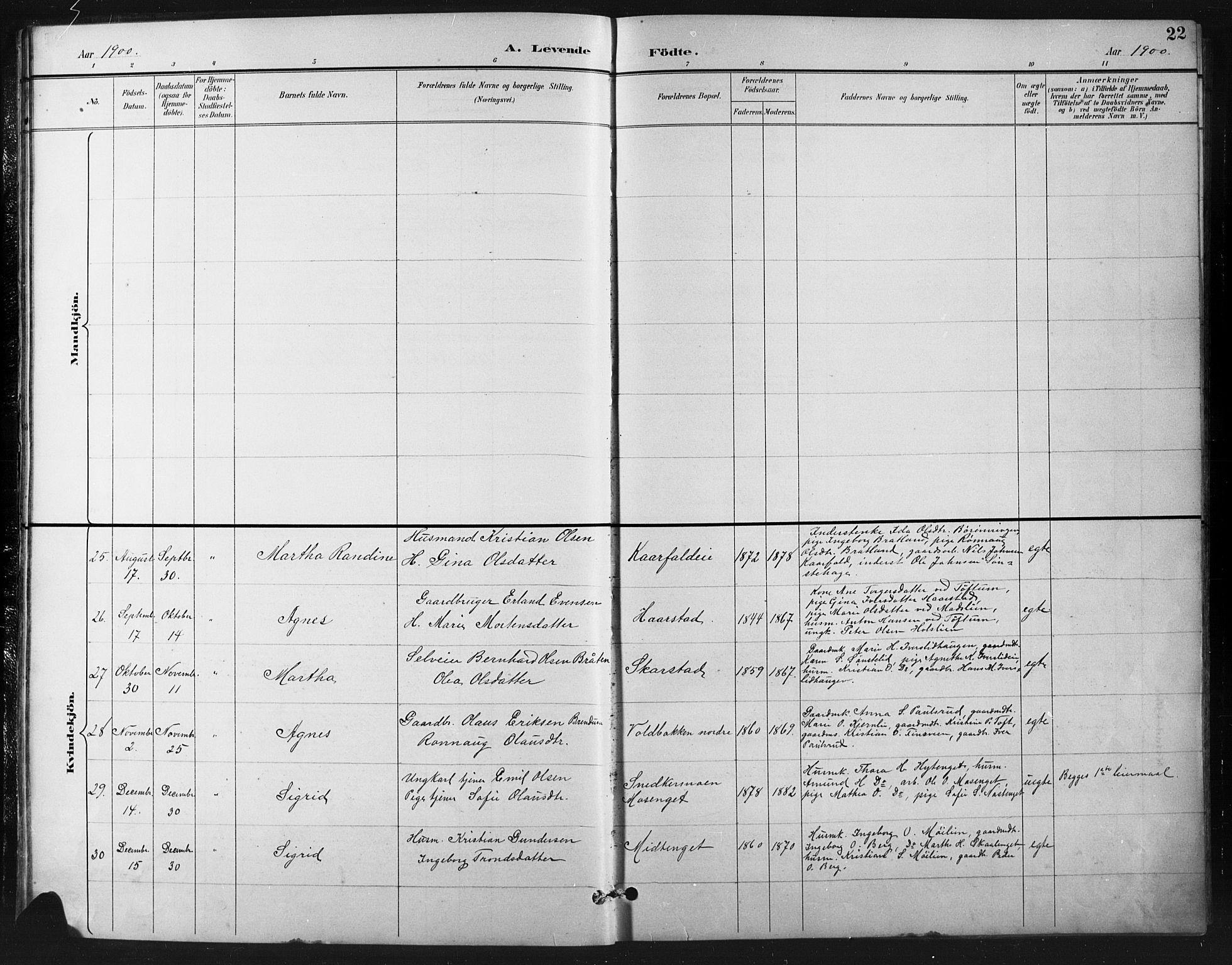 Vestre Gausdal prestekontor, SAH/PREST-094/H/Ha/Hab/L0003: Parish register (copy) no. 3, 1896-1925, p. 22