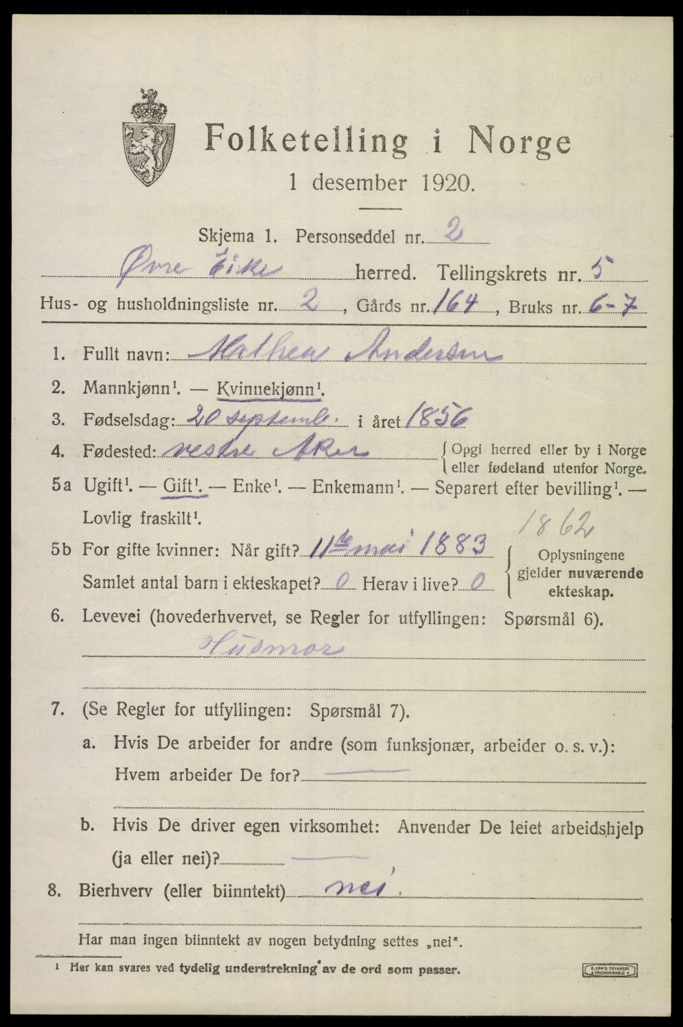 SAKO, 1920 census for Øvre Eiker, 1920, p. 12034