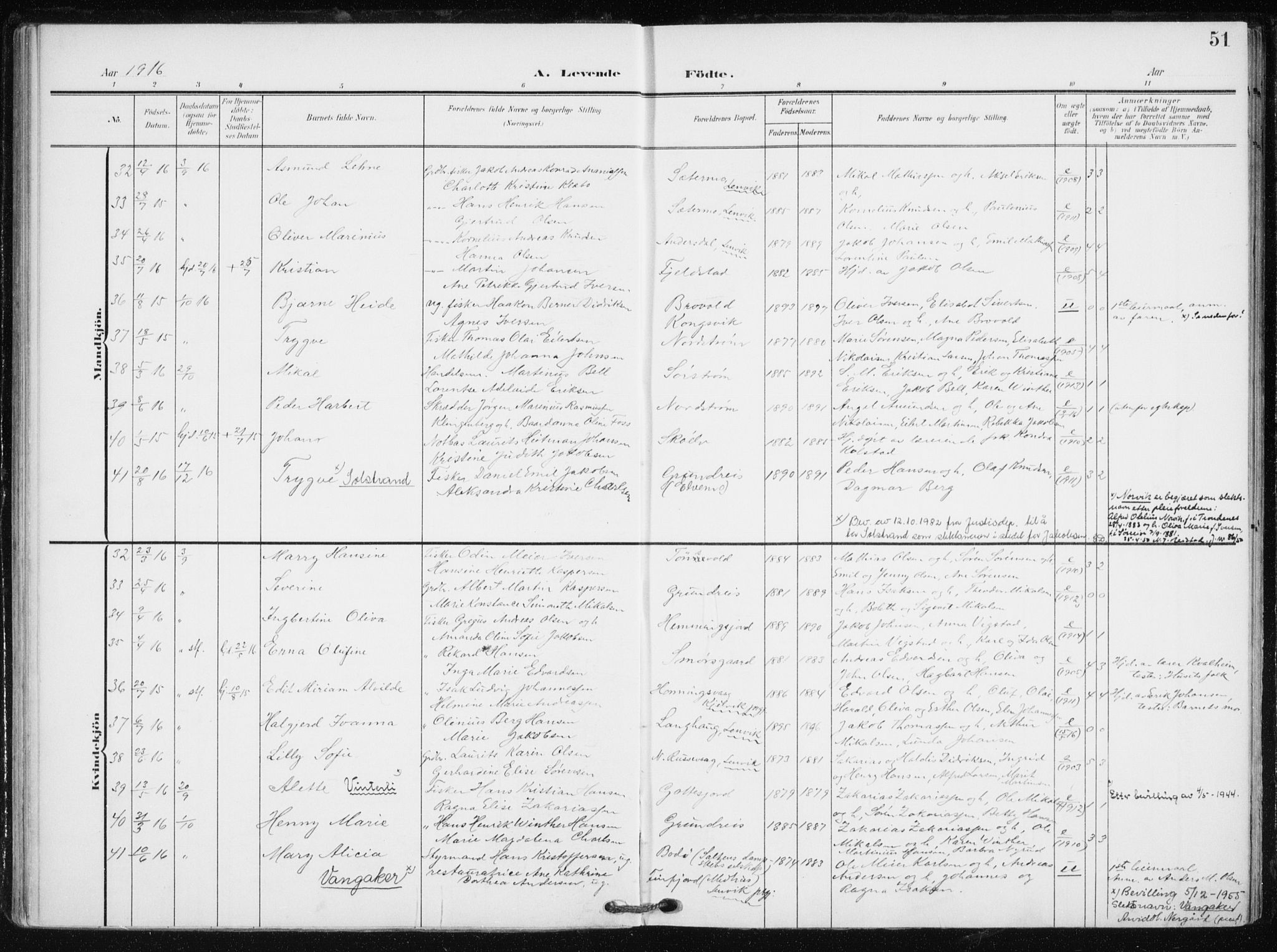 Tranøy sokneprestkontor, AV/SATØ-S-1313/I/Ia/Iaa/L0012kirke: Parish register (official) no. 12, 1905-1918, p. 51