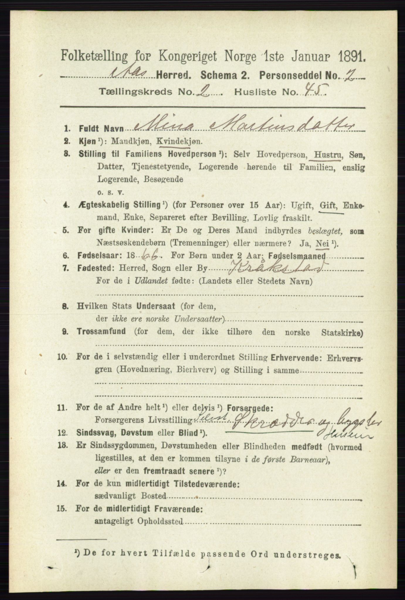 RA, 1891 census for 0214 Ås, 1891, p. 1826