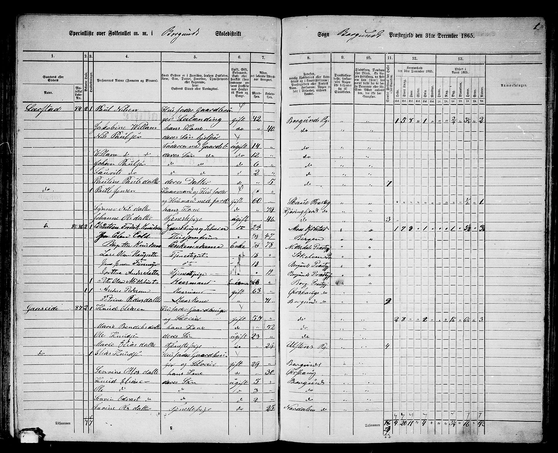 RA, 1865 census for Borgund, 1865, p. 60