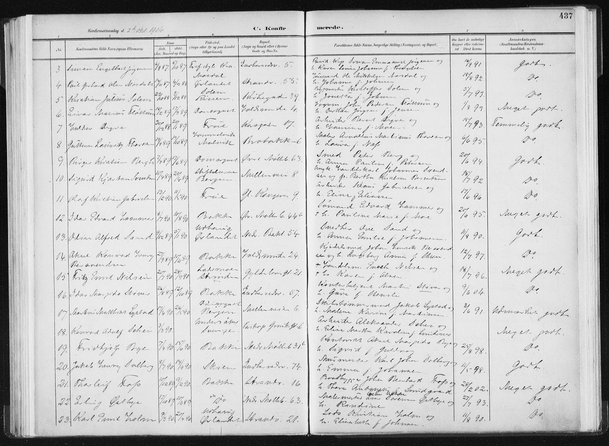 Ministerialprotokoller, klokkerbøker og fødselsregistre - Sør-Trøndelag, AV/SAT-A-1456/604/L0200: Parish register (official) no. 604A20II, 1901-1908, p. 437