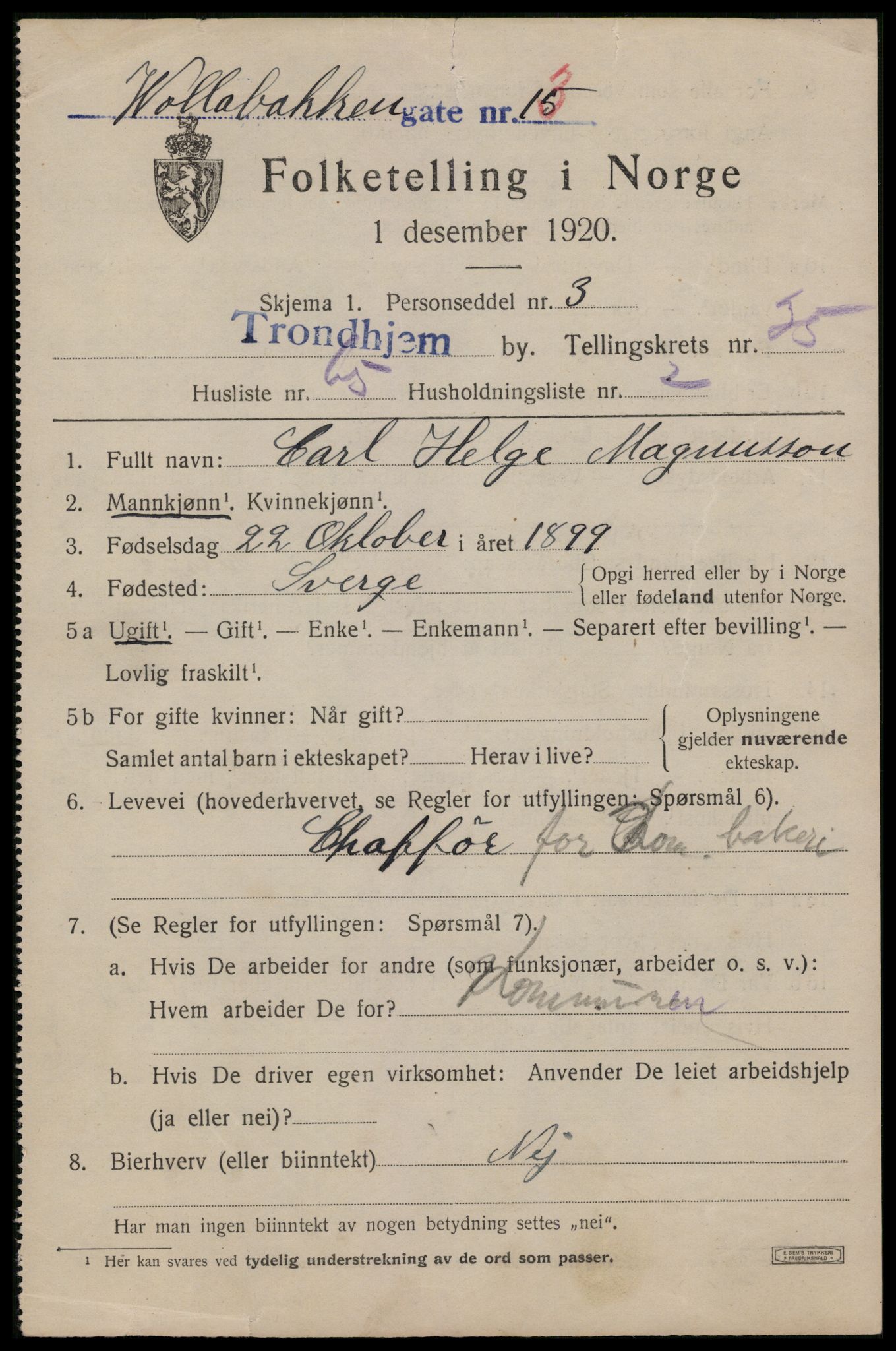 SAT, 1920 census for Trondheim, 1920, p. 82852