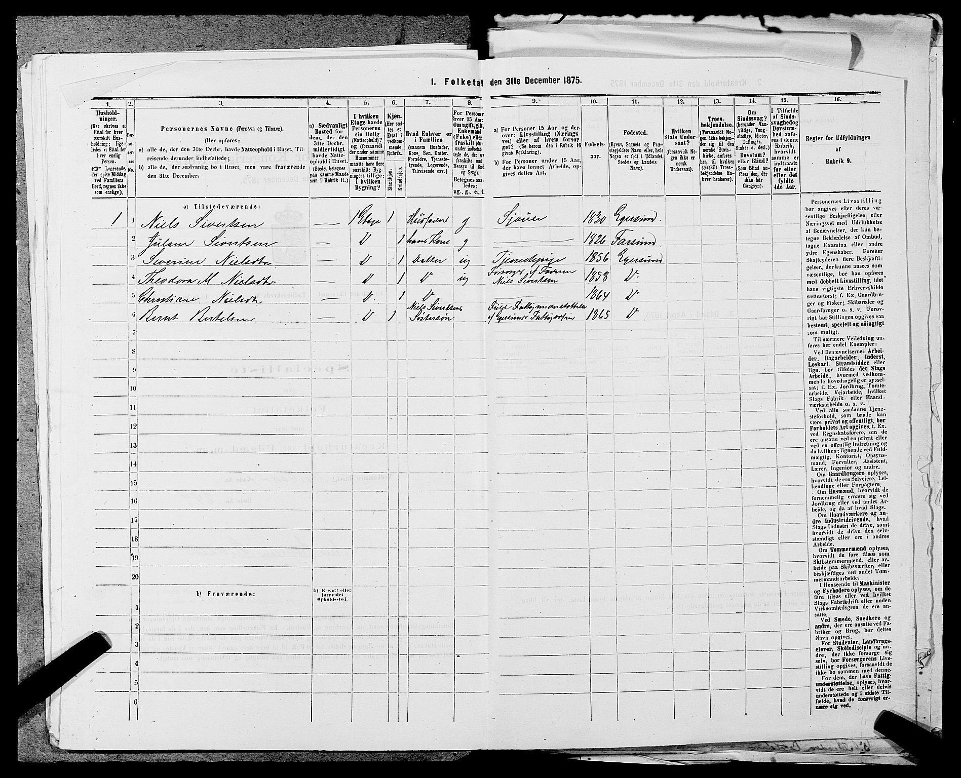 SAST, 1875 census for 1101B Eigersund parish, Egersund town, 1875, p. 429