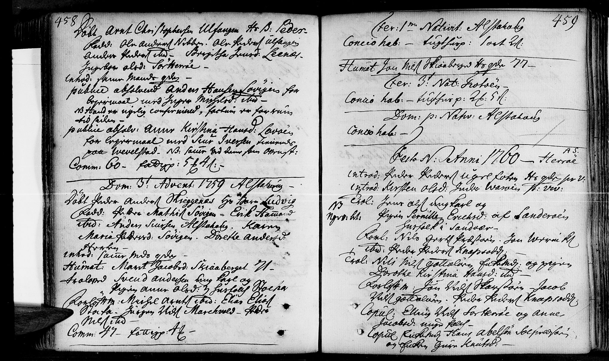 Ministerialprotokoller, klokkerbøker og fødselsregistre - Nordland, AV/SAT-A-1459/830/L0435: Parish register (official) no. 830A04, 1737-1768, p. 458-459