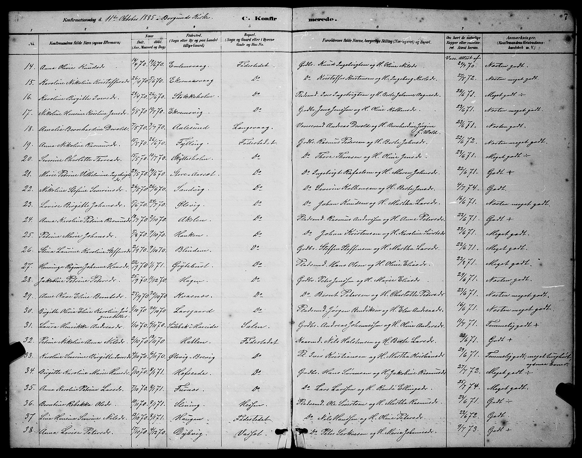 Ministerialprotokoller, klokkerbøker og fødselsregistre - Møre og Romsdal, AV/SAT-A-1454/528/L0430: Parish register (copy) no. 528C11, 1884-1899, p. 7