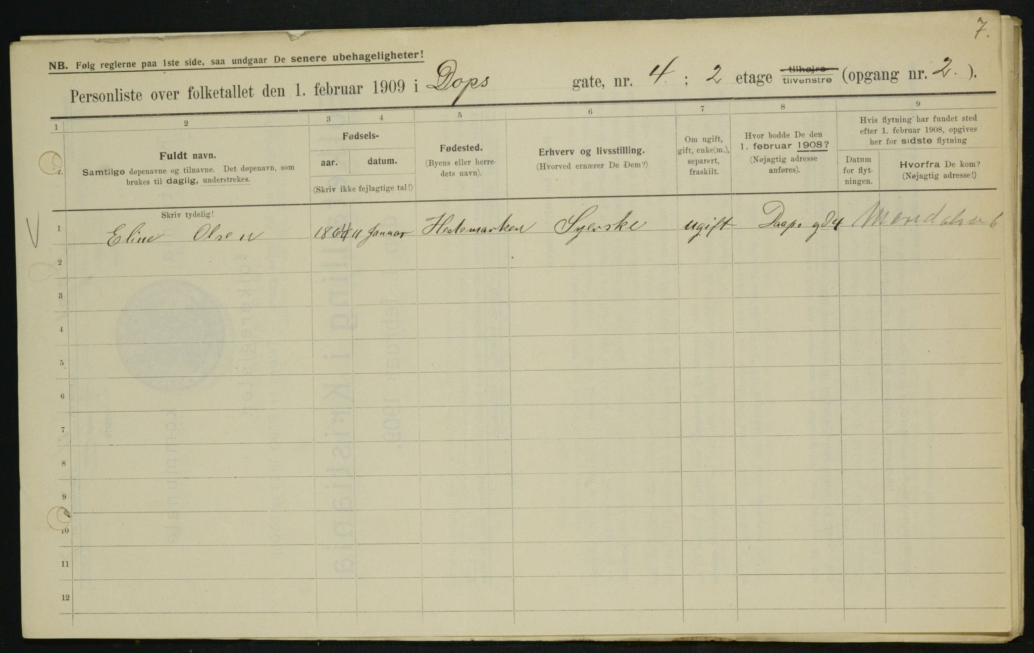 OBA, Municipal Census 1909 for Kristiania, 1909, p. 14497