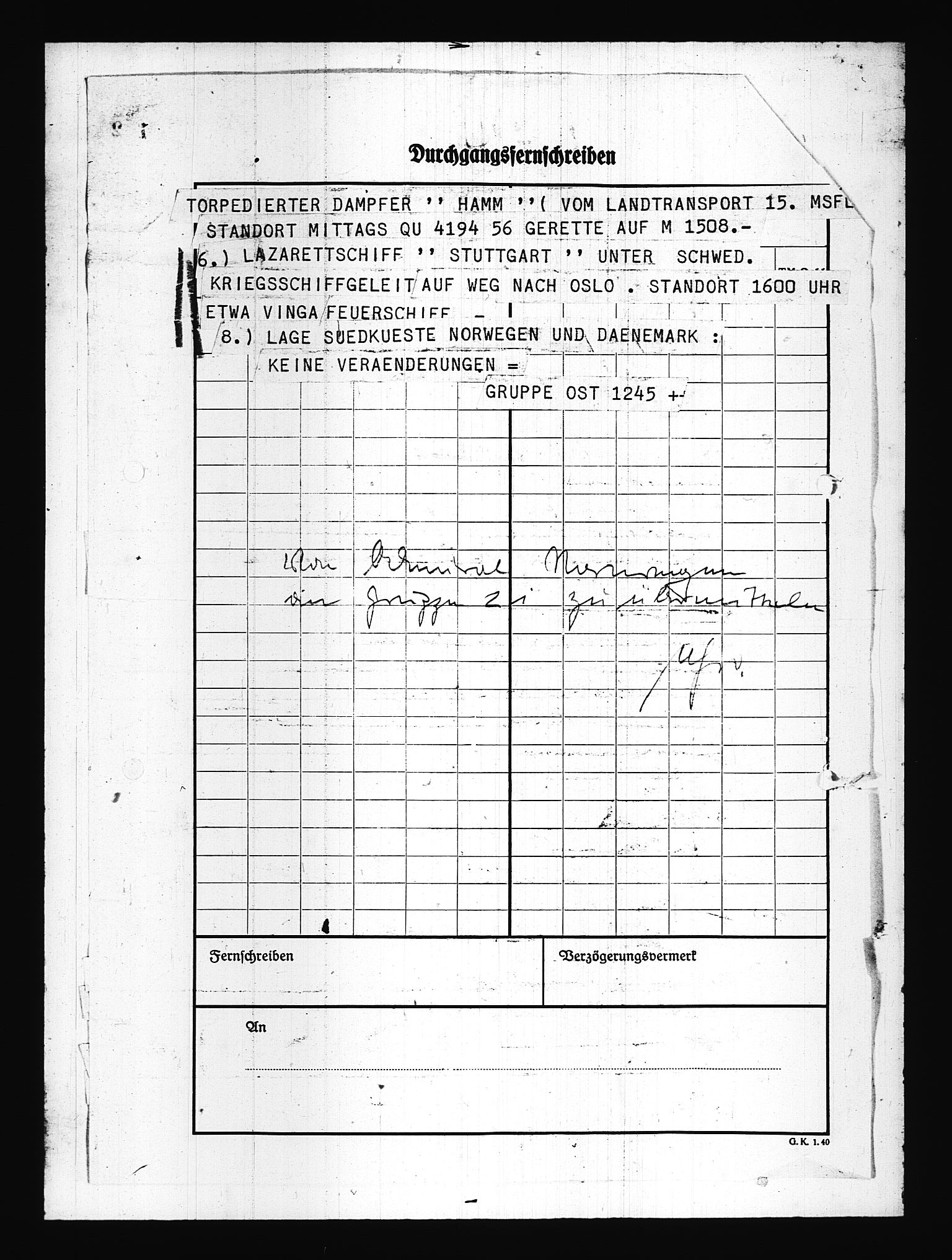 Documents Section, AV/RA-RAFA-2200/V/L0076: Amerikansk mikrofilm "Captured German Documents".
Box No. 715.  FKA jnr. 619/1954., 1940, p. 656