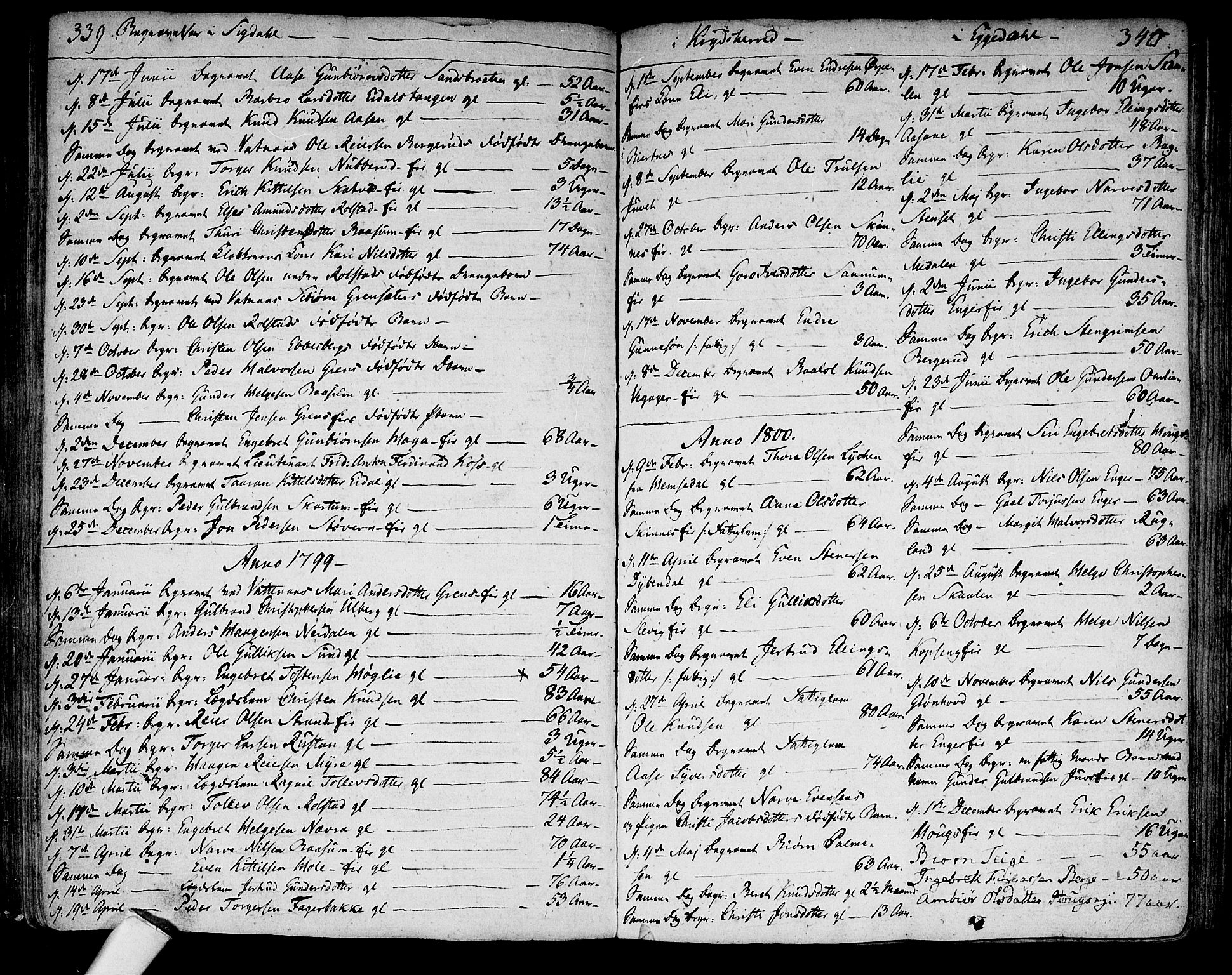 Sigdal kirkebøker, AV/SAKO-A-245/F/Fa/L0003: Parish register (official) no. I 3, 1793-1811, p. 339-340