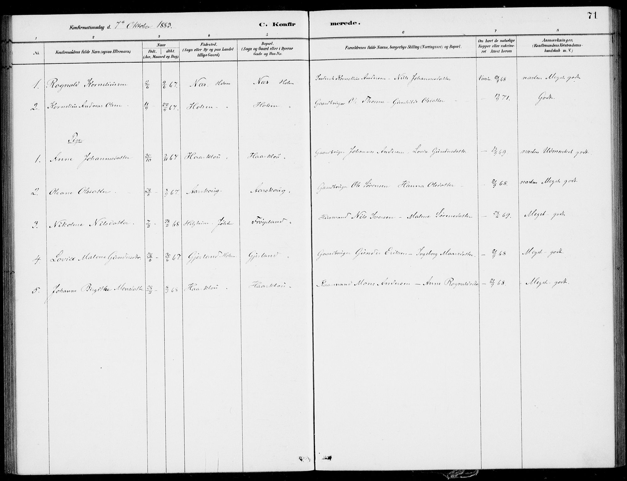 Førde sokneprestembete, SAB/A-79901/H/Haa/Haac/L0001: Parish register (official) no. C  1, 1881-1920, p. 71