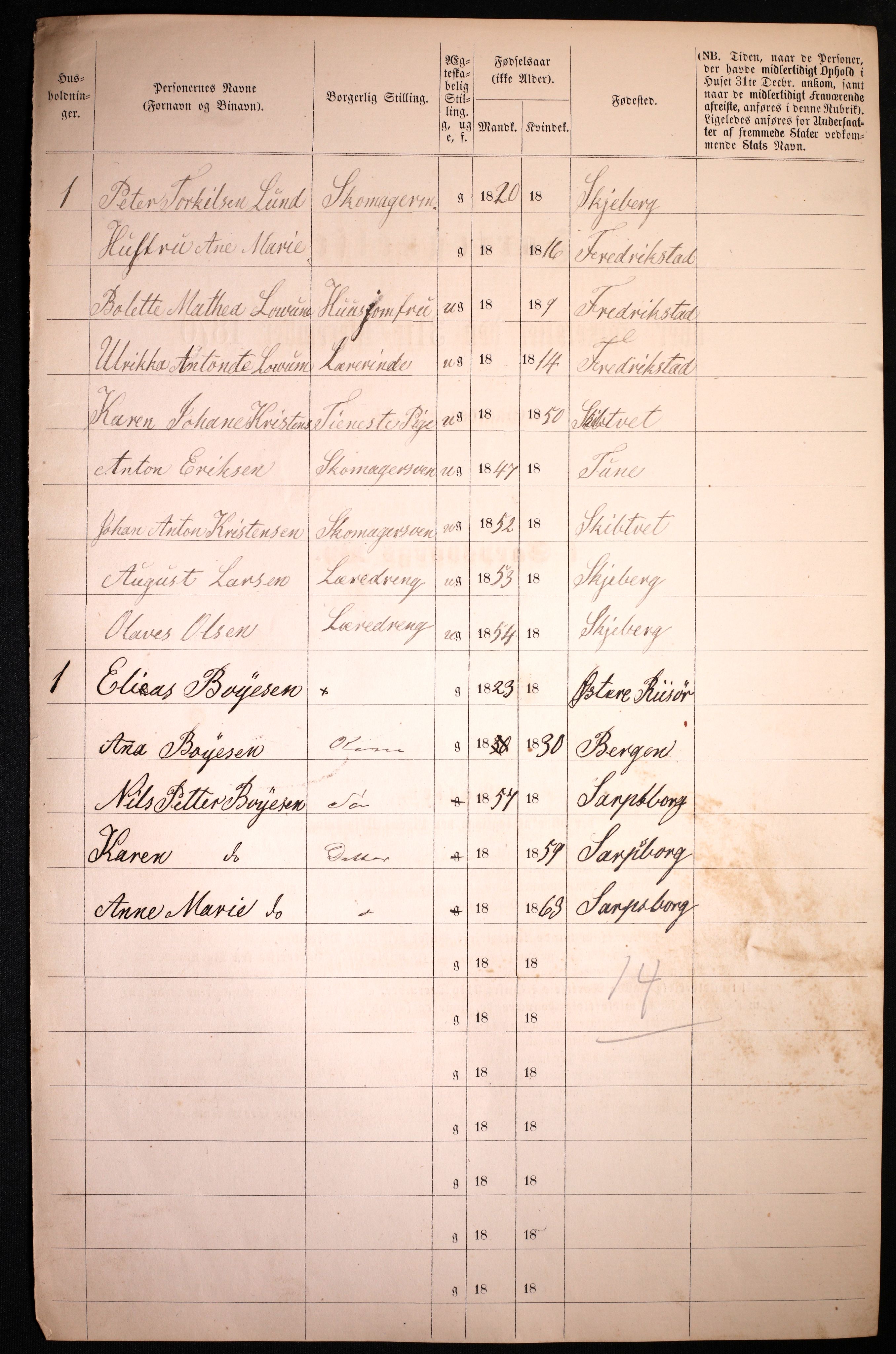 RA, 1870 census for 0102 Sarpsborg, 1870, p. 558