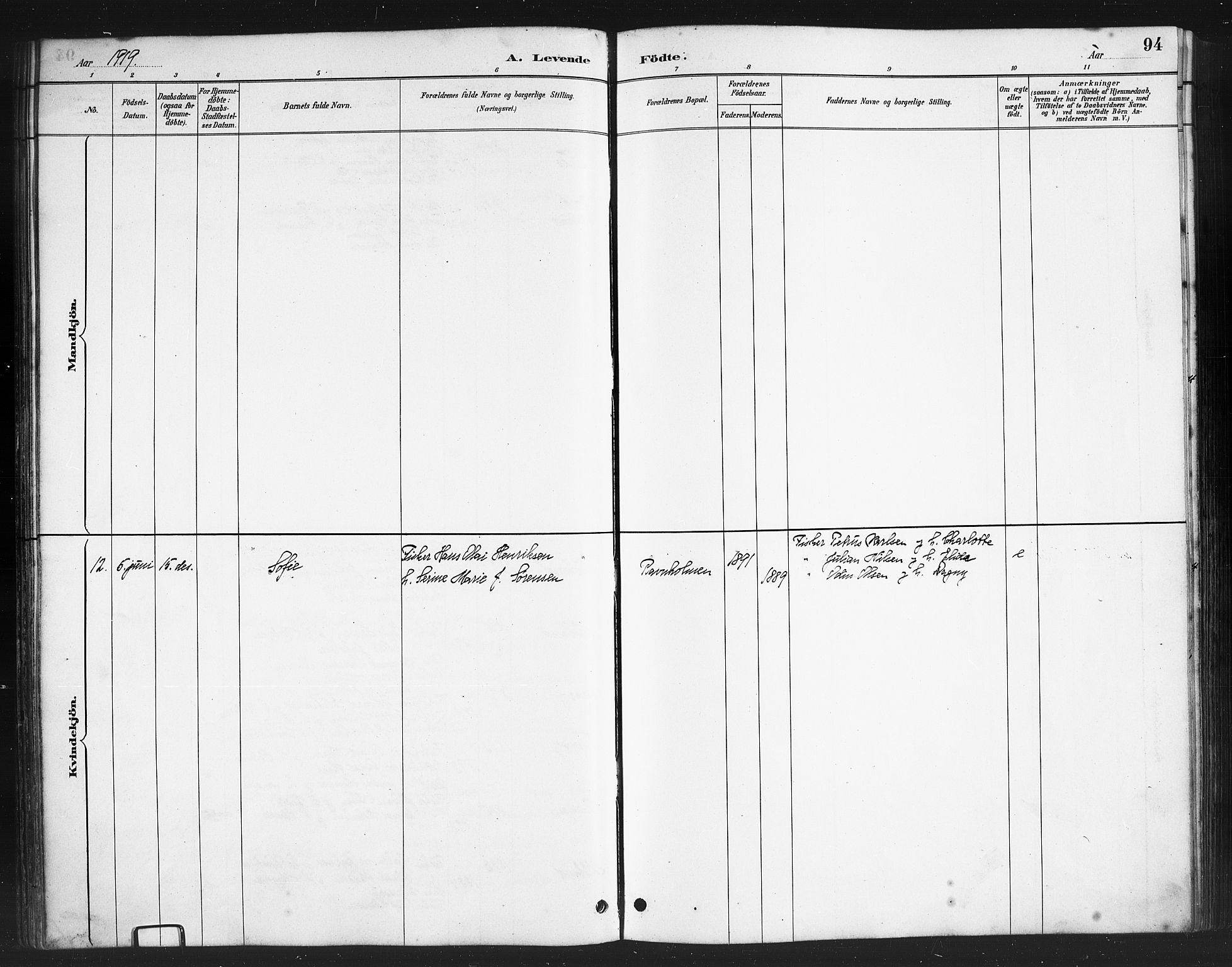 Ministerialprotokoller, klokkerbøker og fødselsregistre - Nordland, AV/SAT-A-1459/808/L0131: Parish register (copy) no. 808C02, 1879-1919, p. 94