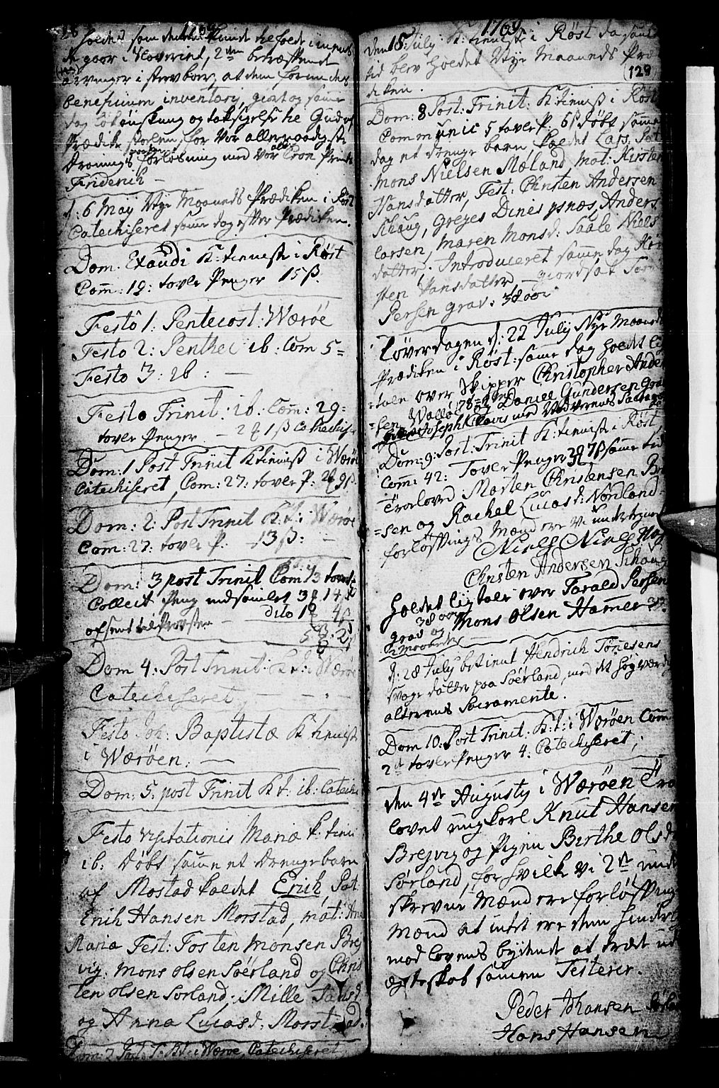 Ministerialprotokoller, klokkerbøker og fødselsregistre - Nordland, AV/SAT-A-1459/807/L0118: Parish register (official) no. 807A01, 1752-1798, p. 128-129