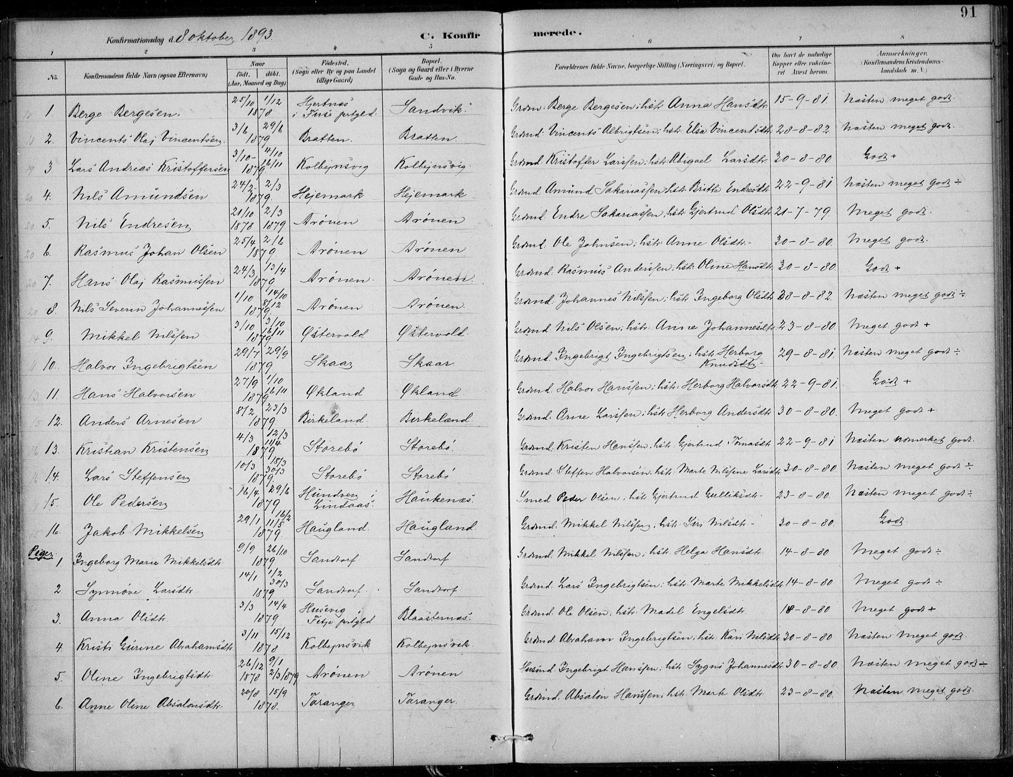 Sund sokneprestembete, AV/SAB-A-99930: Parish register (official) no. C  1, 1882-1899, p. 91