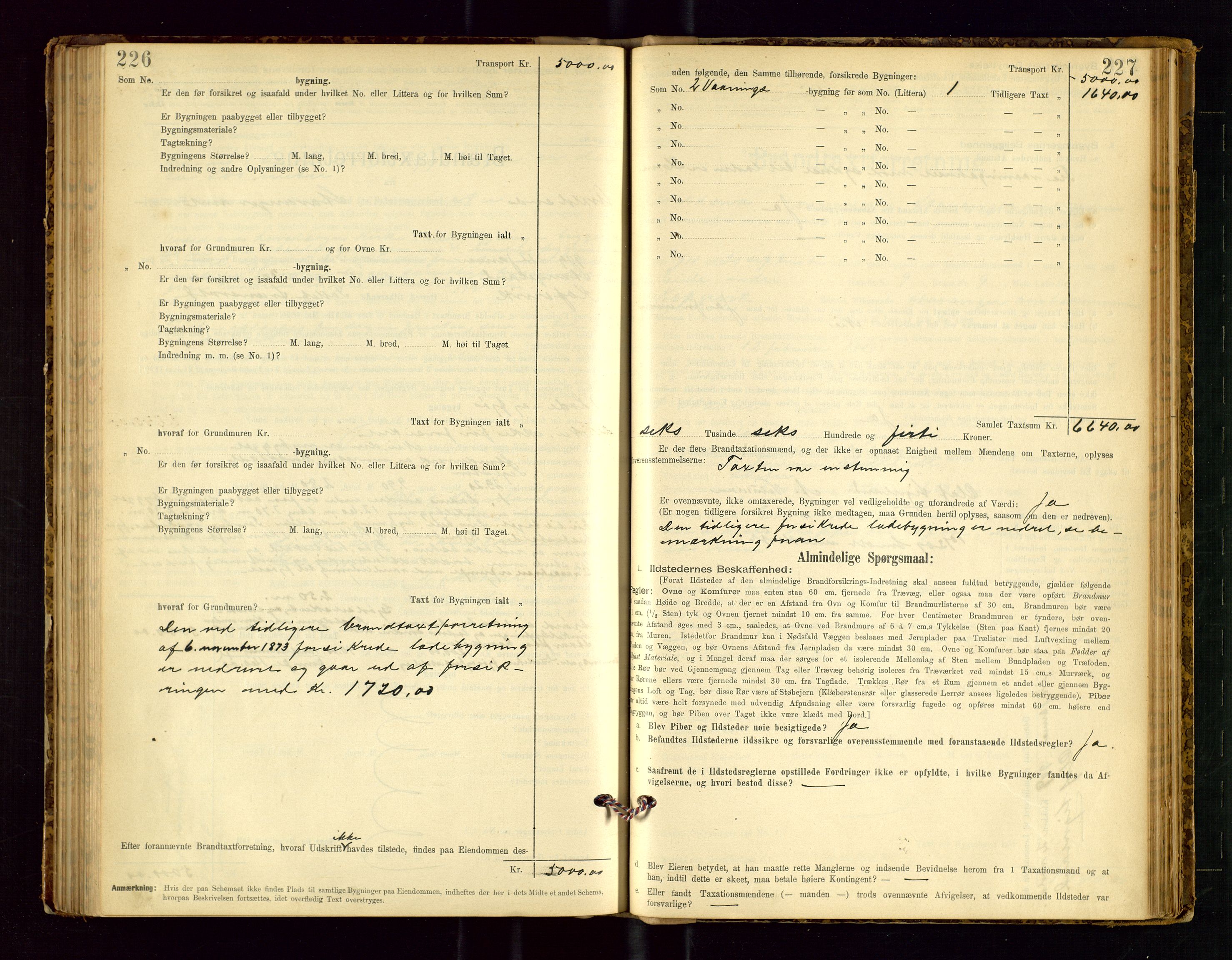 Avaldsnes lensmannskontor, SAST/A-100286/Gob/L0001: "Brandtaxationsprotokol for Avaldsnes Lensmandsdistrikt Ryfylke Fogderi", 1894-1925, p. 226-227