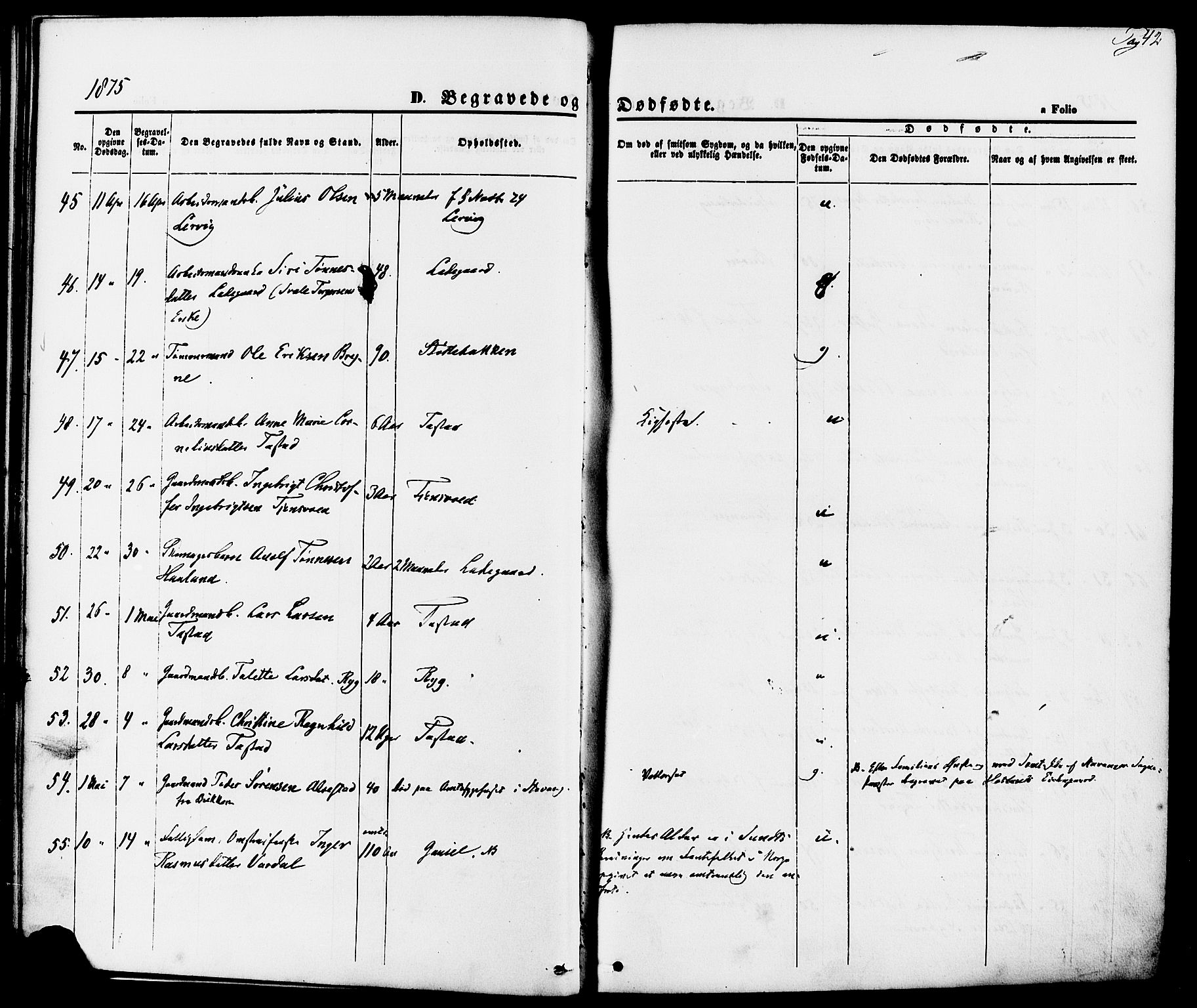 Hetland sokneprestkontor, AV/SAST-A-101826/30/30BA/L0006: Parish register (official) no. A 6, 1869-1884, p. 42