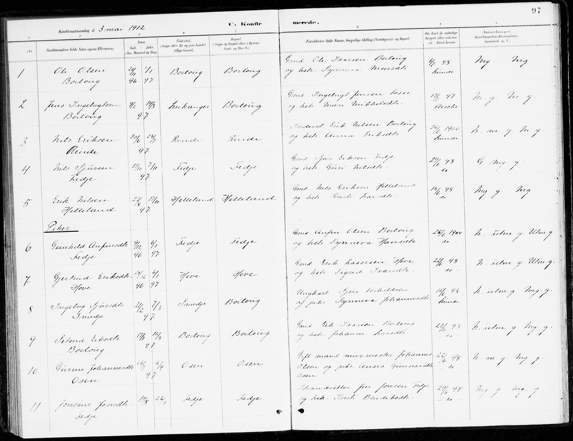 Leikanger sokneprestembete, AV/SAB-A-81001/H/Haa/Haad/L0001: Parish register (official) no. D 1, 1887-1922, p. 97