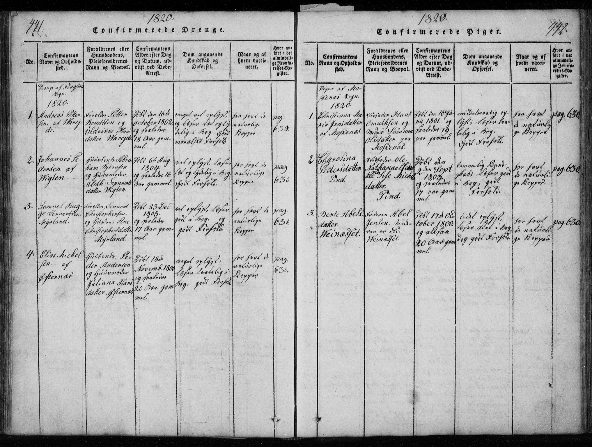 Ministerialprotokoller, klokkerbøker og fødselsregistre - Nordland, AV/SAT-A-1459/885/L1201: Parish register (official) no. 885A02, 1820-1837, p. 441-442