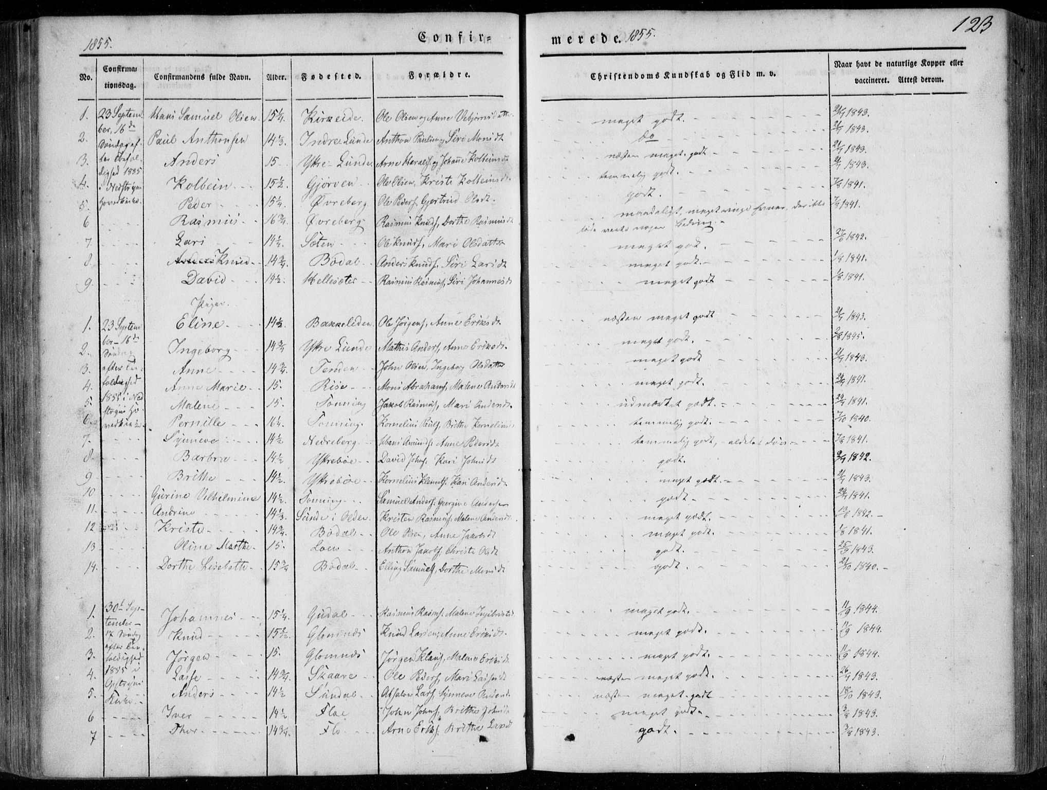 Stryn Sokneprestembete, SAB/A-82501: Parish register (official) no. A 2, 1844-1861, p. 123