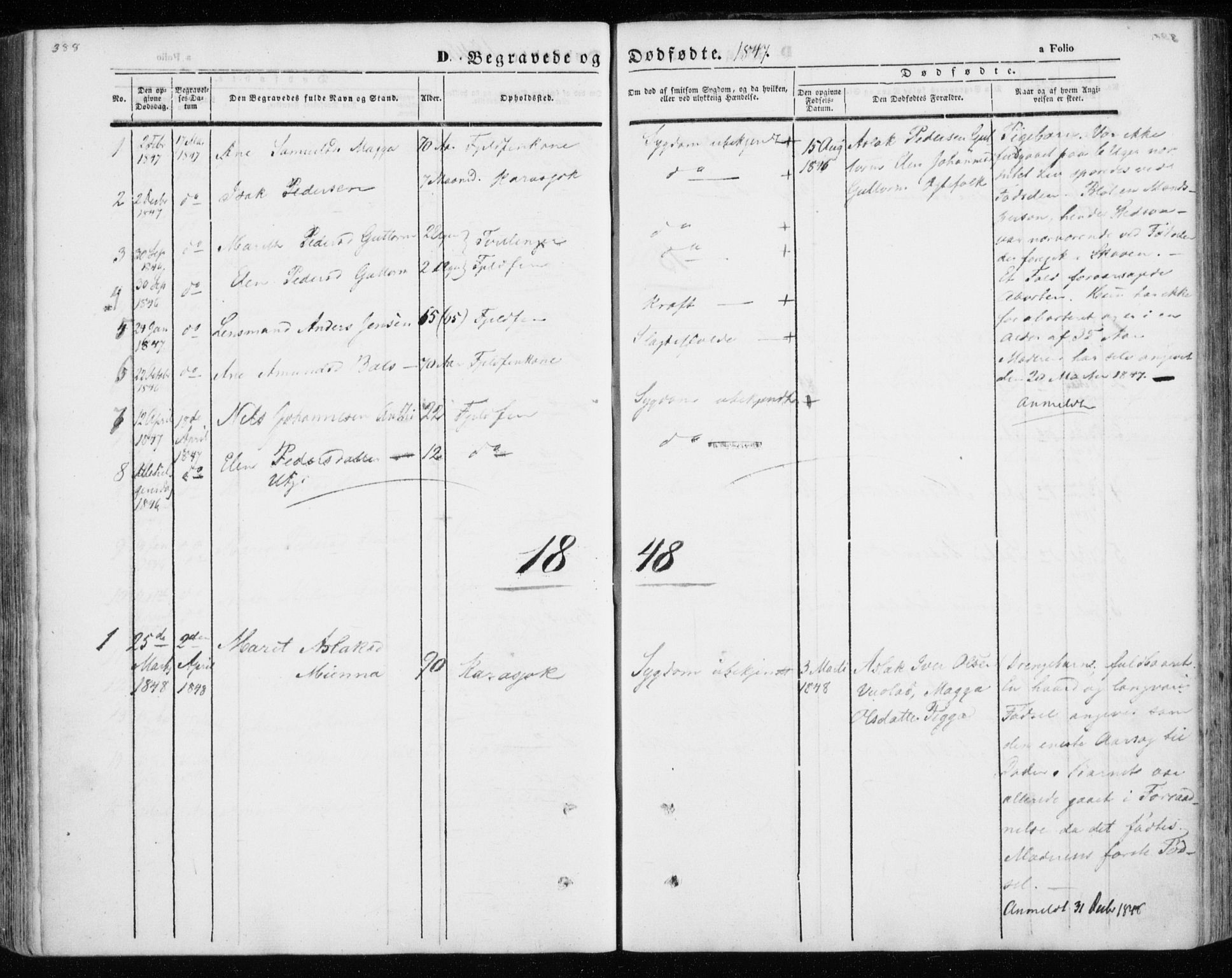 Kistrand/Porsanger sokneprestembete, SATØ/S-1351/H/Ha/L0012.kirke: Parish register (official) no. 12, 1843-1871, p. 388-389