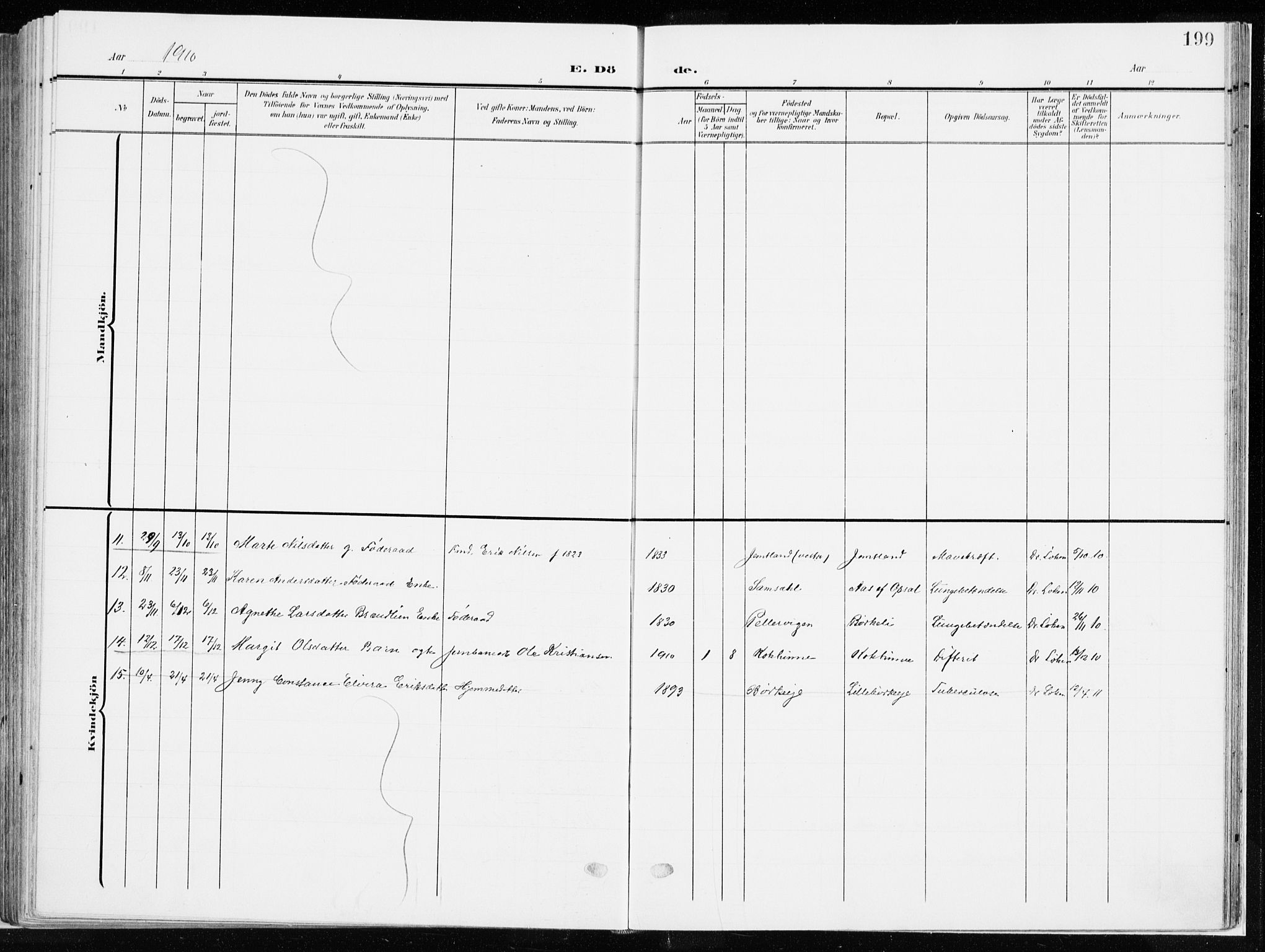 Ringsaker prestekontor, SAH/PREST-014/K/Ka/L0019: Parish register (official) no. 19, 1905-1920, p. 199