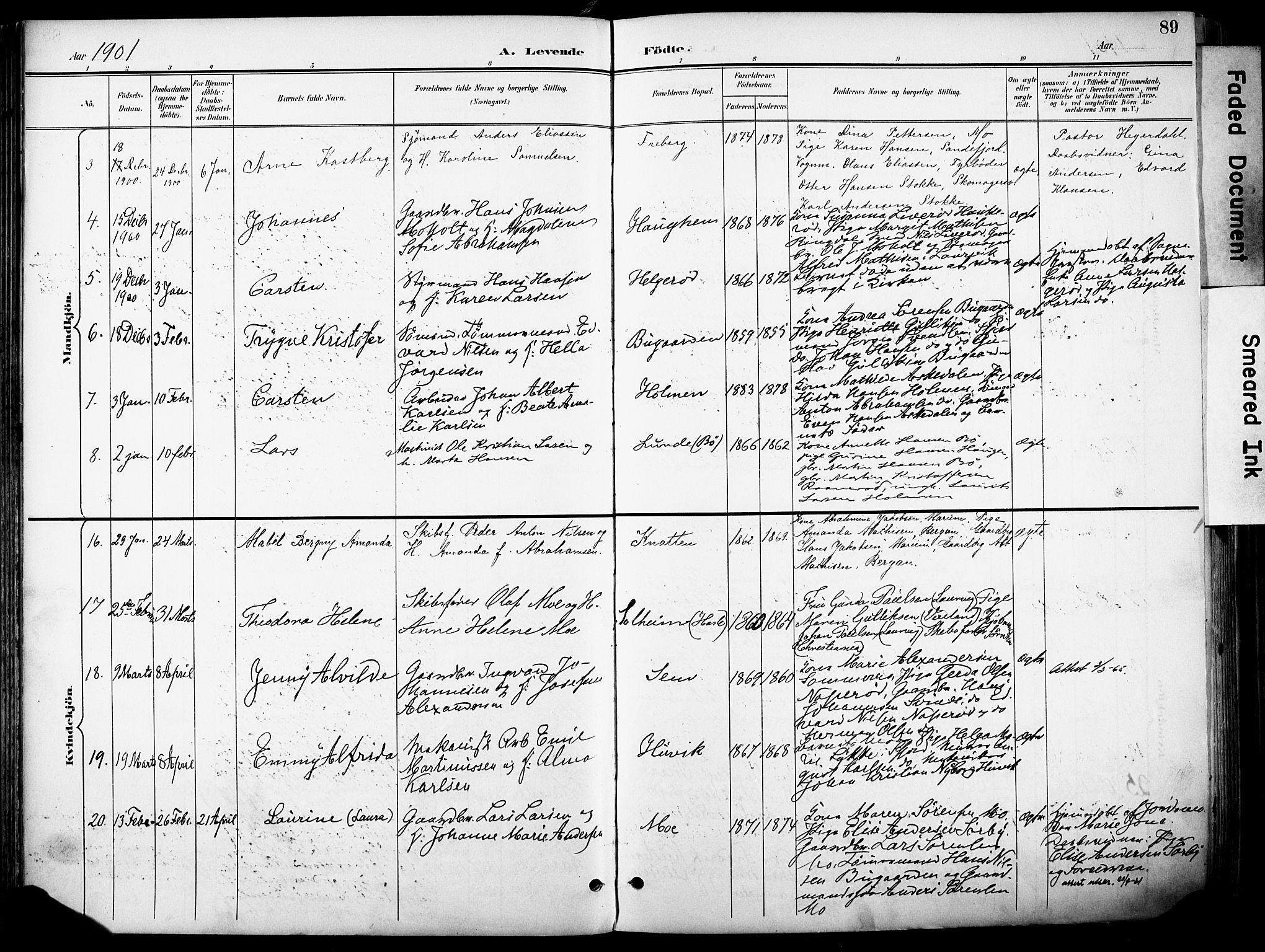 Sandar kirkebøker, AV/SAKO-A-243/F/Fa/L0014: Parish register (official) no. 14, 1896-1909, p. 89