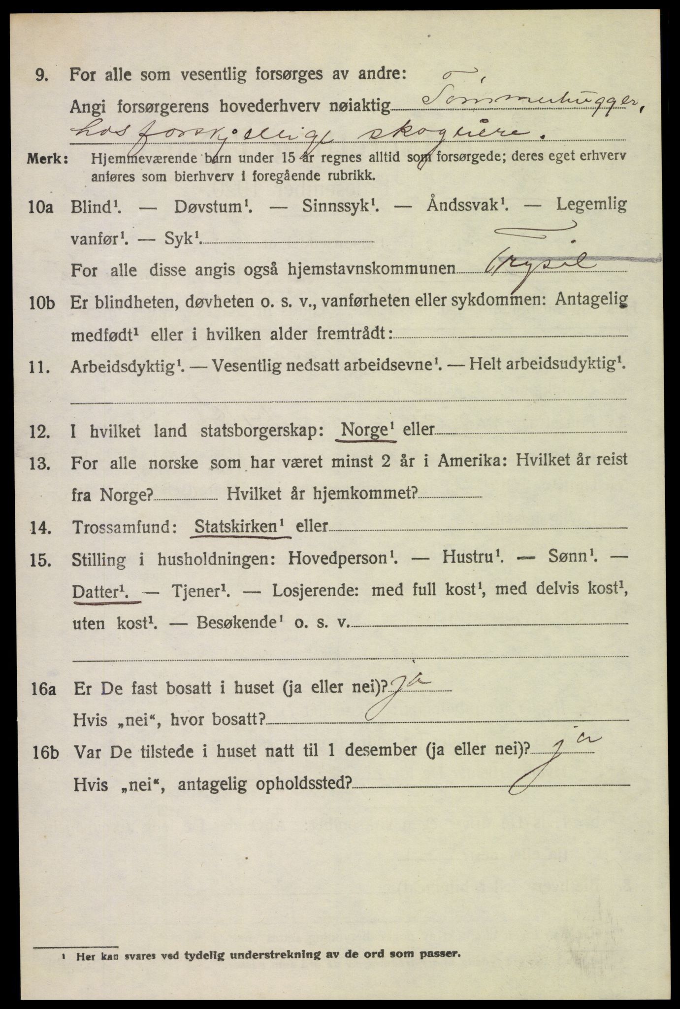SAH, 1920 census for Trysil, 1920, p. 9402
