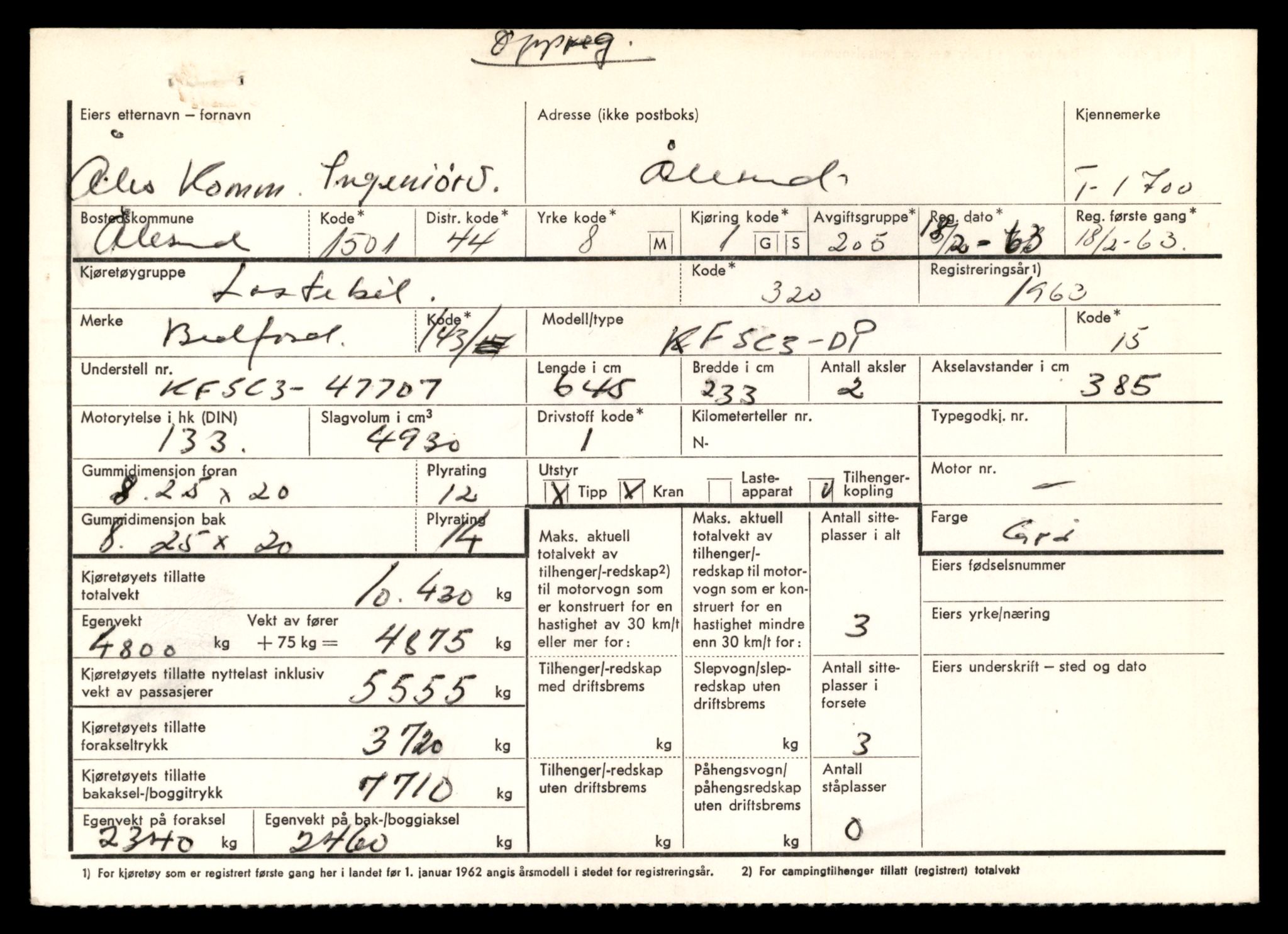 Møre og Romsdal vegkontor - Ålesund trafikkstasjon, AV/SAT-A-4099/F/Fe/L0015: Registreringskort for kjøretøy T 1700 - T 1850, 1927-1998, p. 3