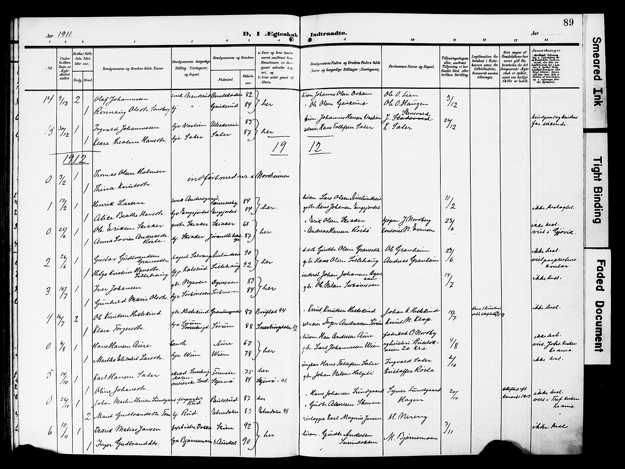 Nordre Land prestekontor, SAH/PREST-124/H/Ha/Hab/L0001: Parish register (copy) no. 1, 1908-1931, p. 89