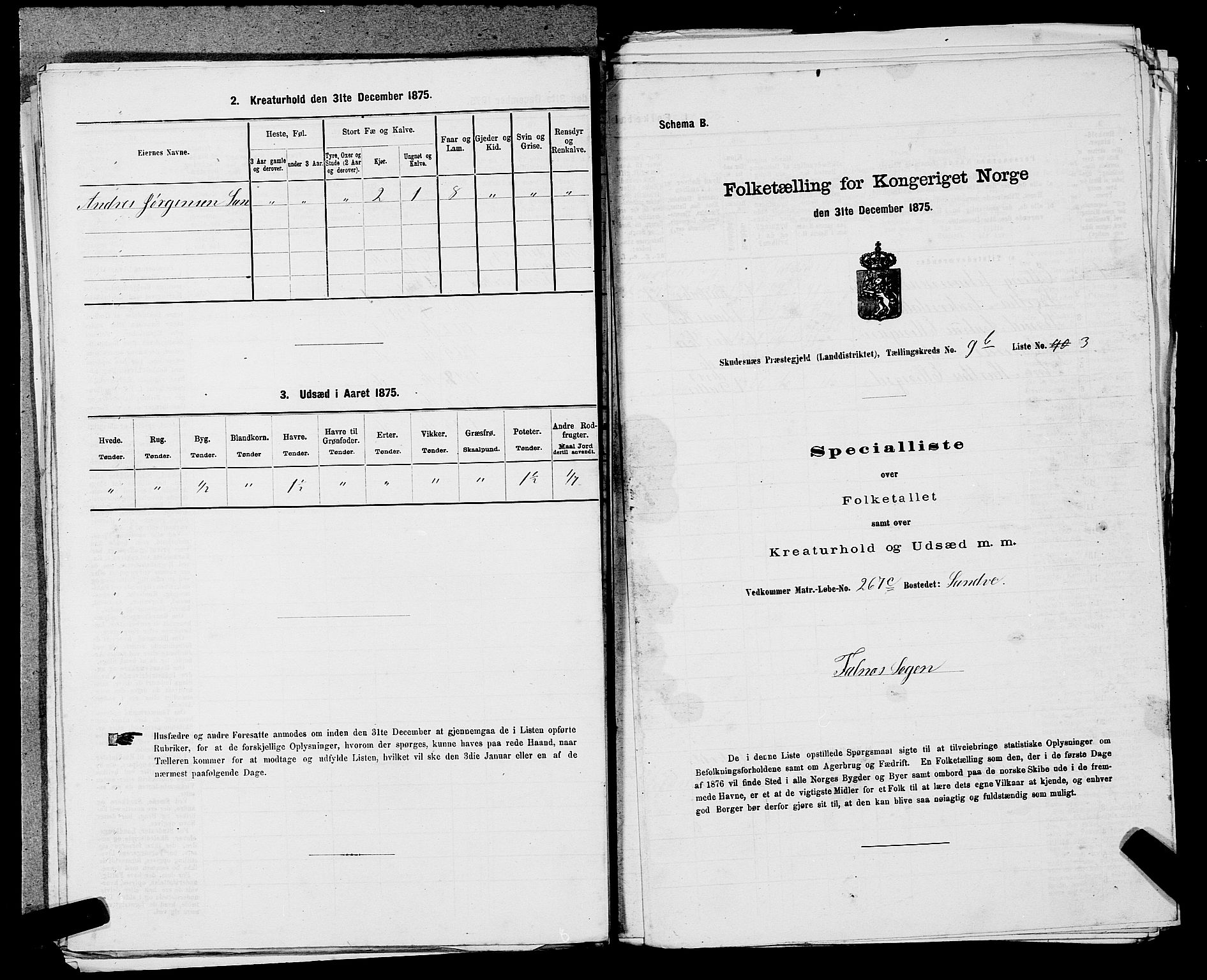 SAST, 1875 census for 1150L Skudenes/Falnes, Åkra og Ferkingstad, 1875, p. 1222