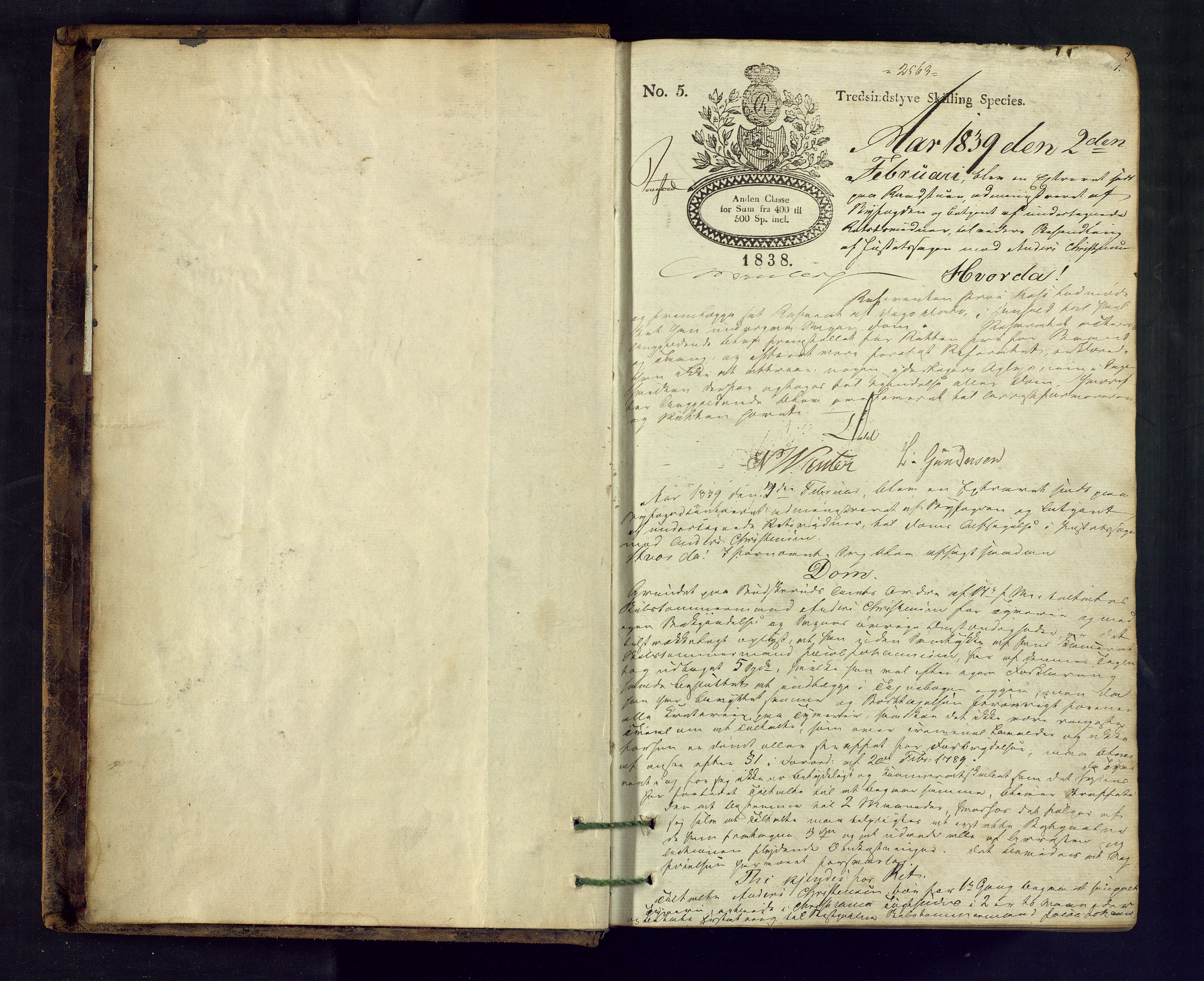 Drammen byfogd, AV/SAKO-A-222/F/Fe/L0003: Ekstrarettsprotokoll, 1839-1843, p. 1