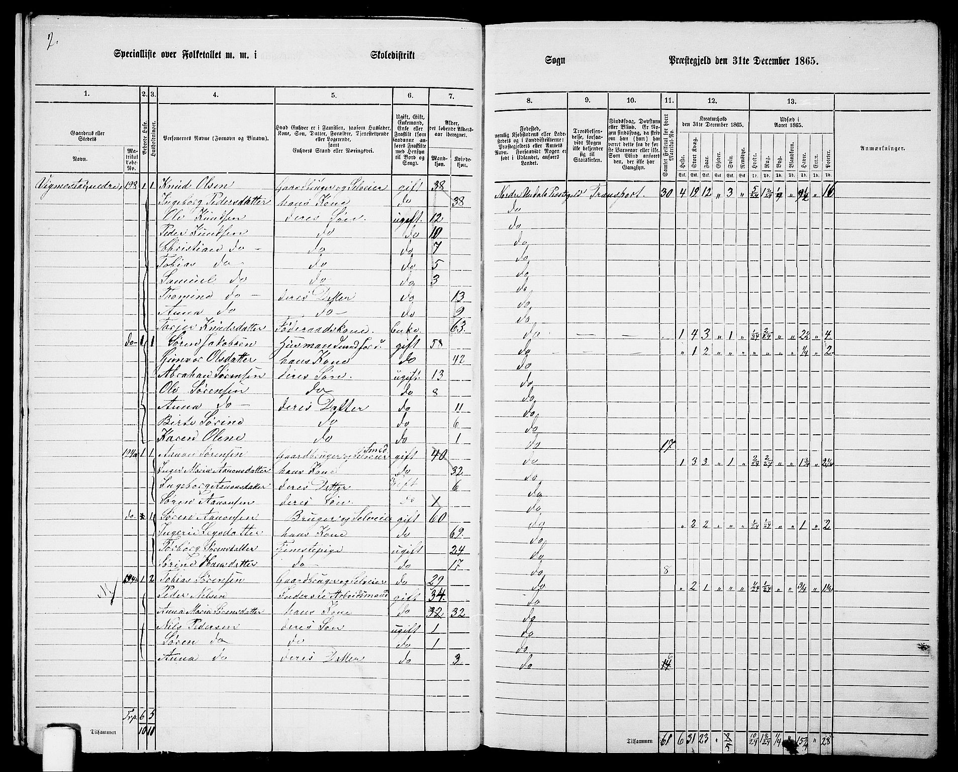 RA, 1865 census for Nord-Audnedal, 1865, p. 13