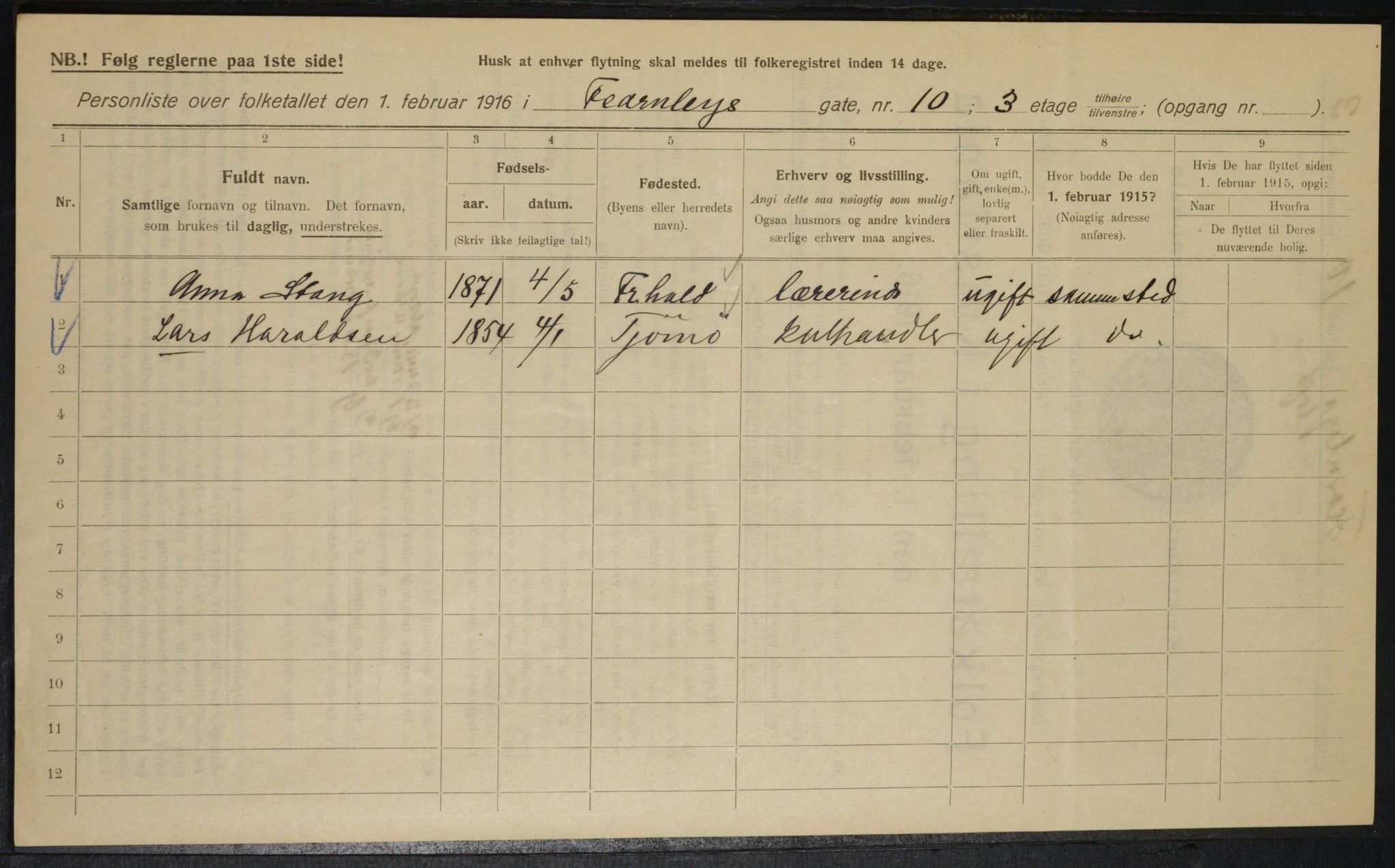 OBA, Municipal Census 1916 for Kristiania, 1916, p. 24354