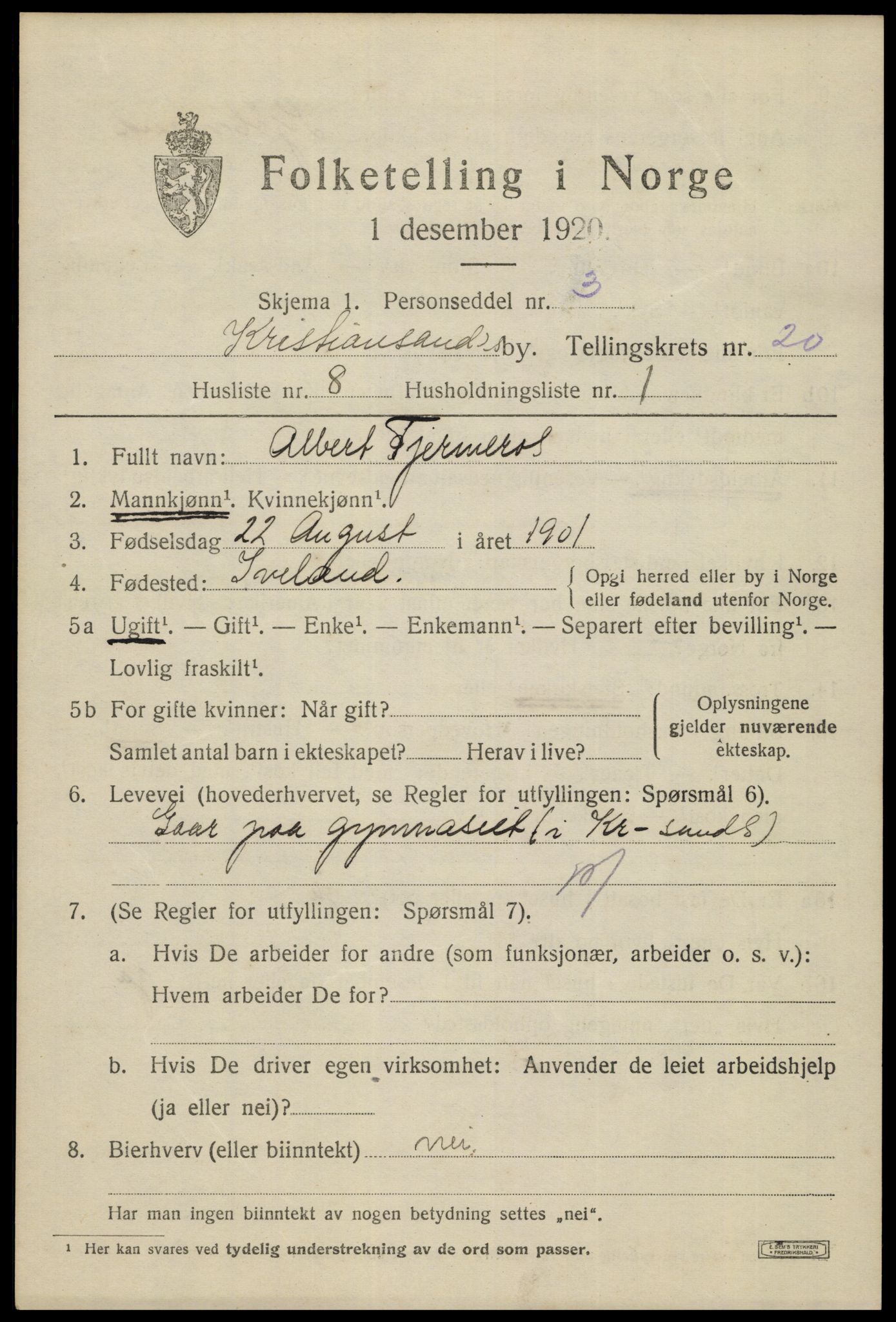 SAK, 1920 census for Kristiansand, 1920, p. 35861