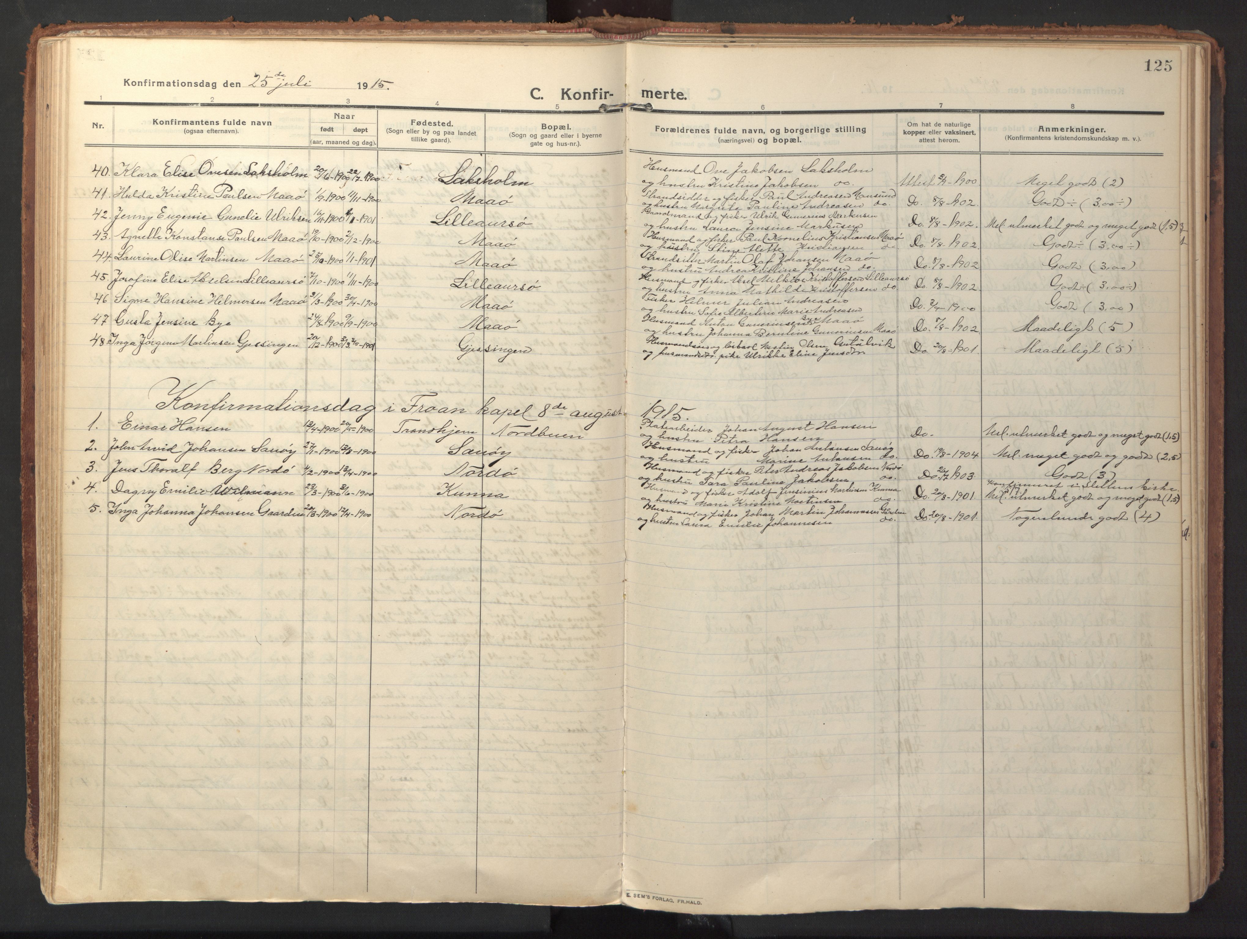 Ministerialprotokoller, klokkerbøker og fødselsregistre - Sør-Trøndelag, SAT/A-1456/640/L0581: Parish register (official) no. 640A06, 1910-1924, p. 125