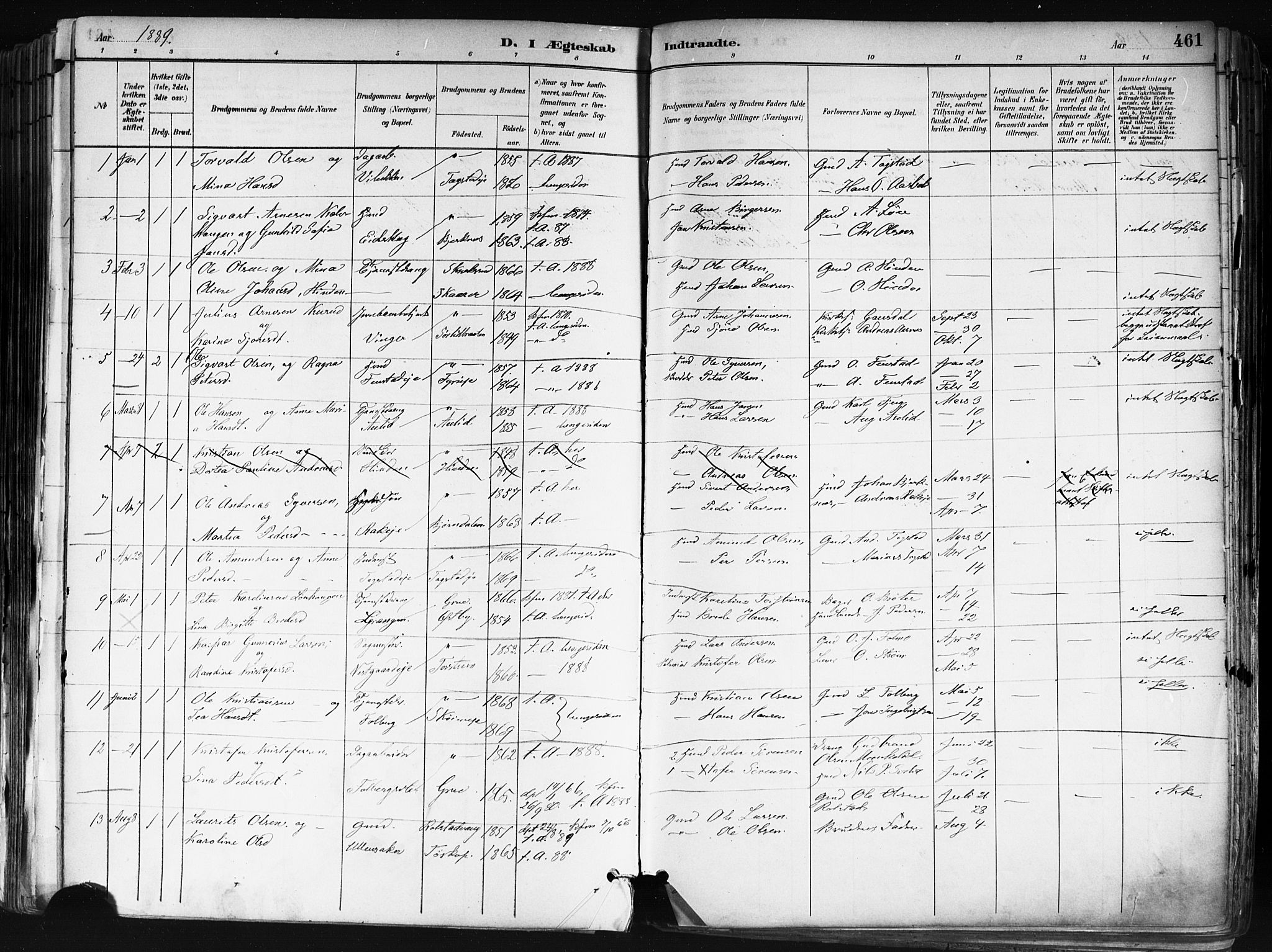 Nes prestekontor Kirkebøker, SAO/A-10410/F/Fa/L0010: Parish register (official) no. I 10, 1883-1898, p. 461