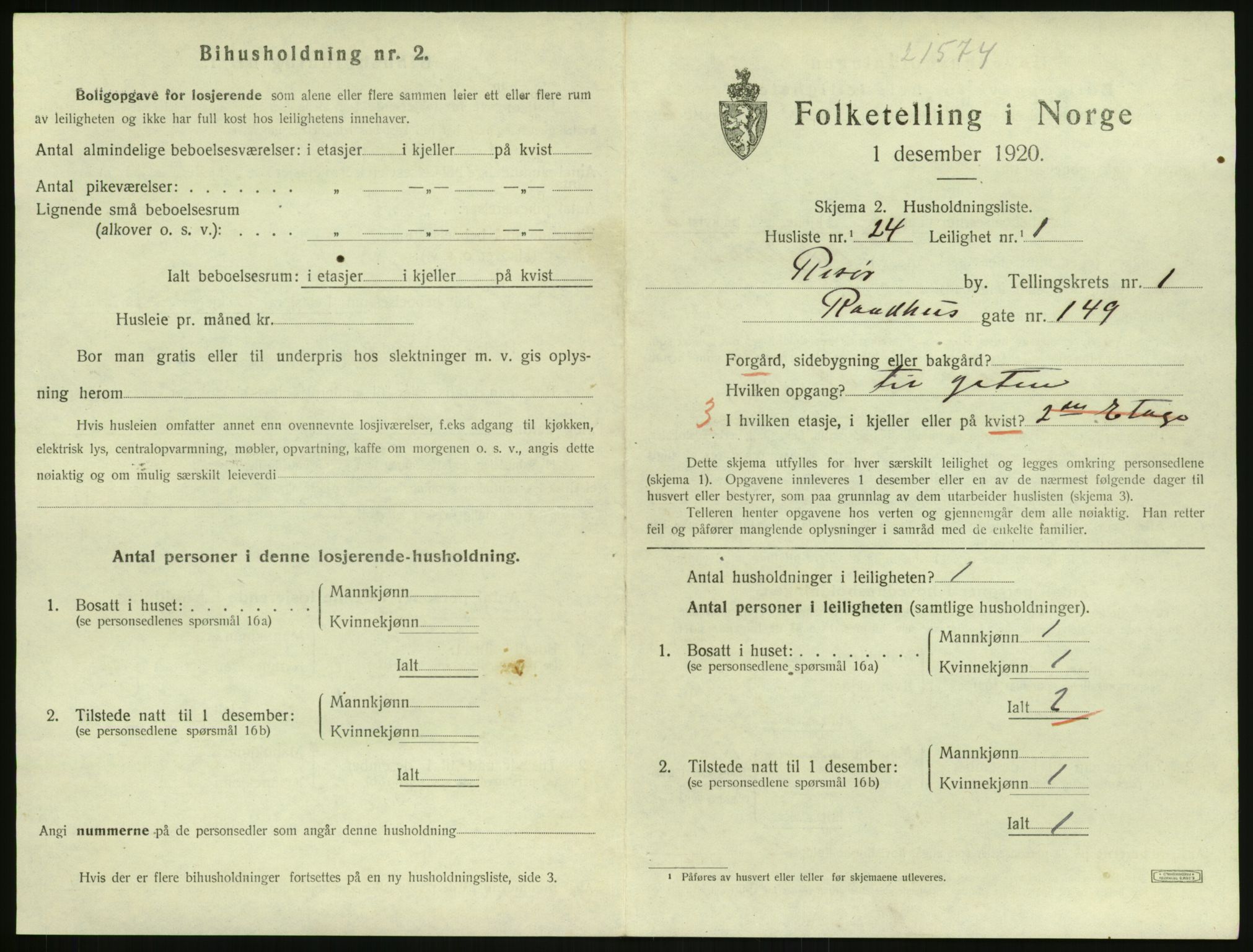 SAK, 1920 census for Risør, 1920, p. 1401