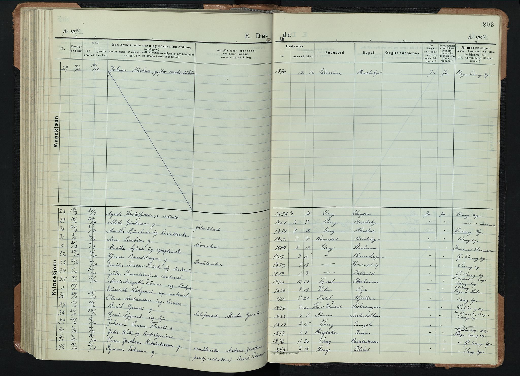 Vang prestekontor, Hedmark, SAH/PREST-008/H/Ha/Hab/L0016: Parish register (copy) no. 16, 1933-1945, p. 203